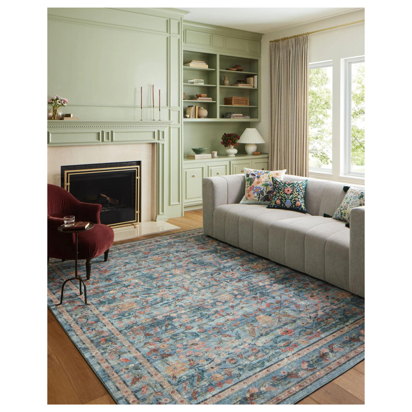 Rifle Paper Co. x Loloi Courtyard Eve Blue Rug 3-patterned rugs Loloi