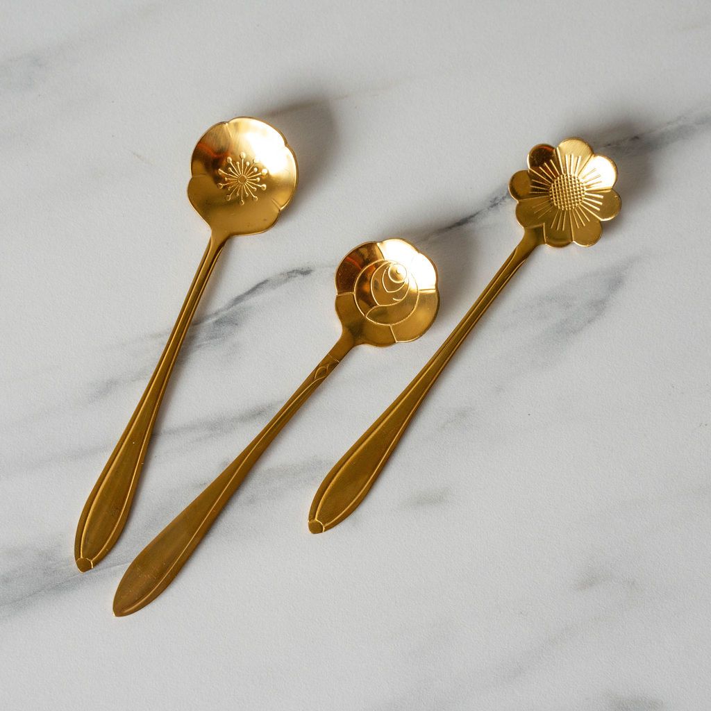 Gold Finish Floral Spoon Set spoon Creative Co-op (DYA)