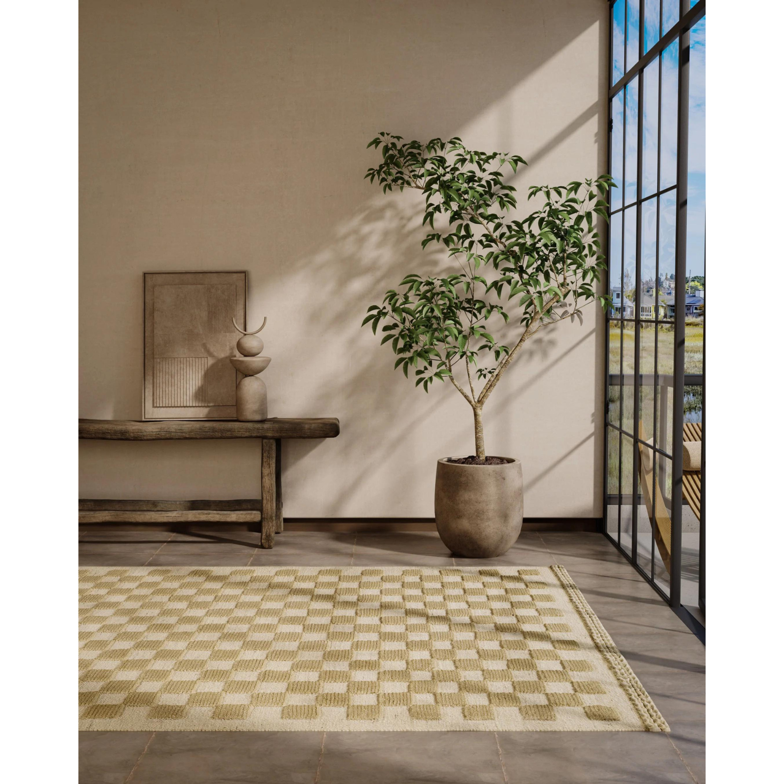 Willa Beige Checkerboard Rug 0-rugs-wool Momeni