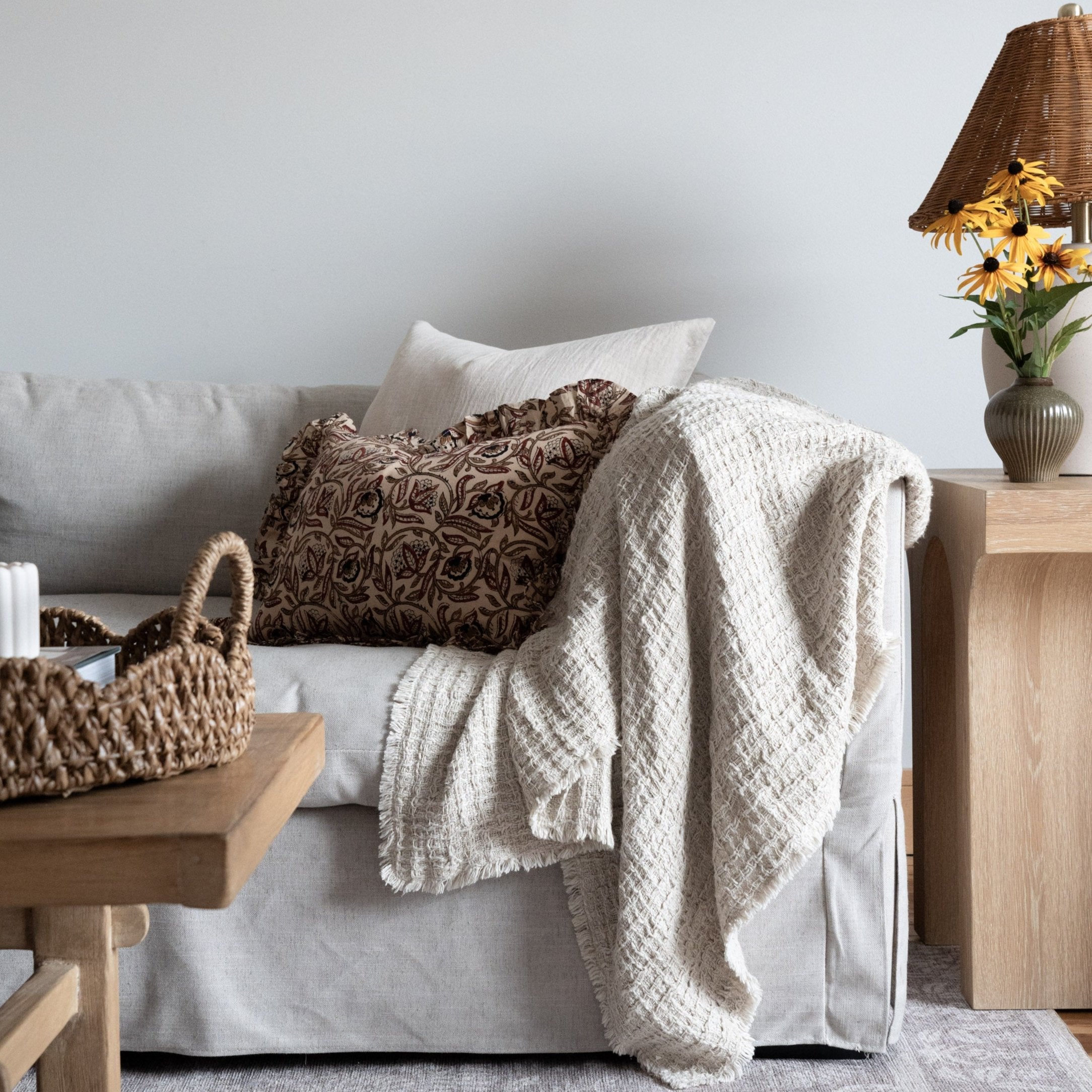 Mairi Block Print Ruffle Pillow Cover 1 - PILLOWS - block print - neutral Rug & Weave Pillows
