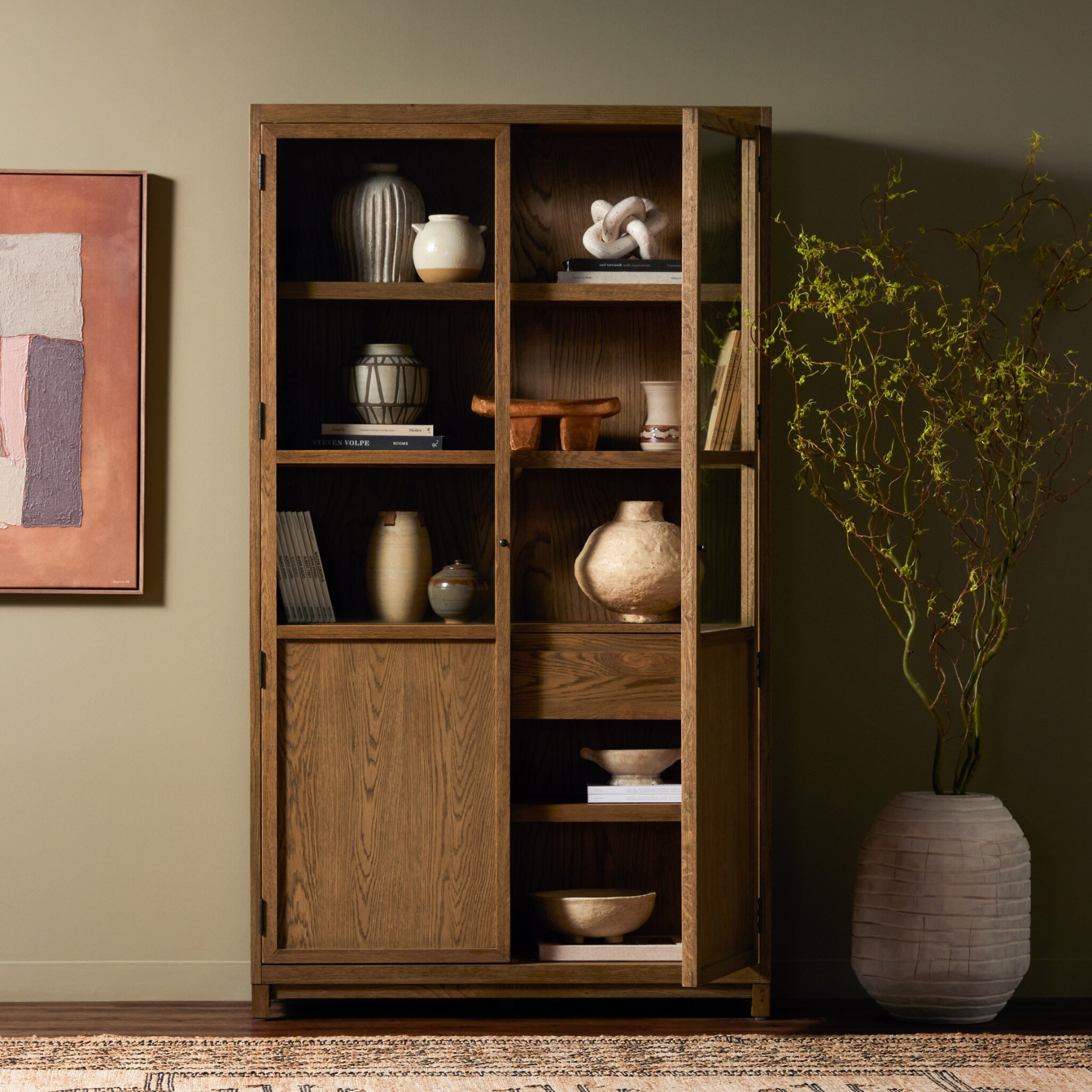 Marianne Panel and Glass Cabinet FURNITURE - Cabinet Four Hands