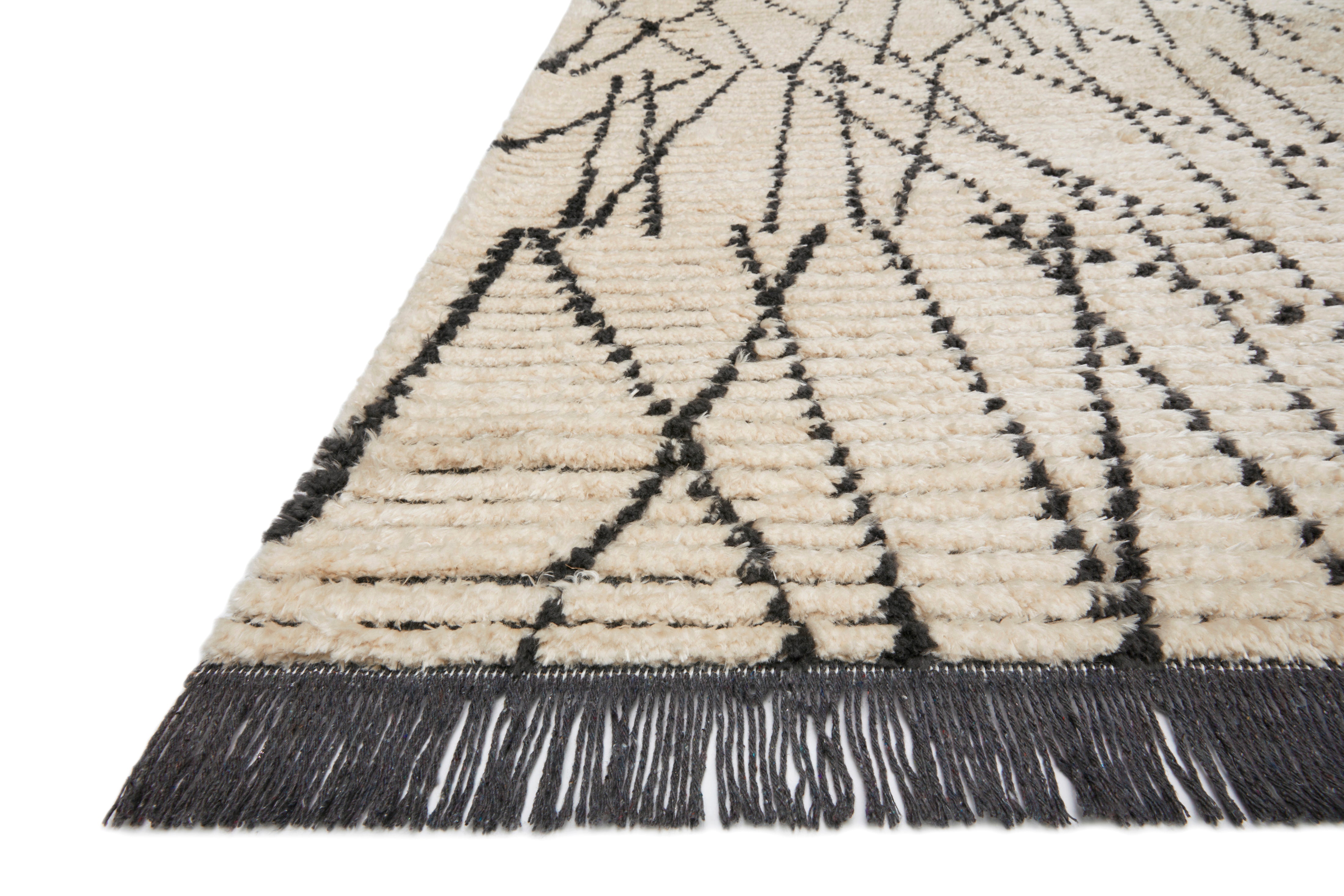 Chris Loves Julia x Loloi Alice Cream / Charcoal Crosshatch Rug RUGS - patterned Loloi