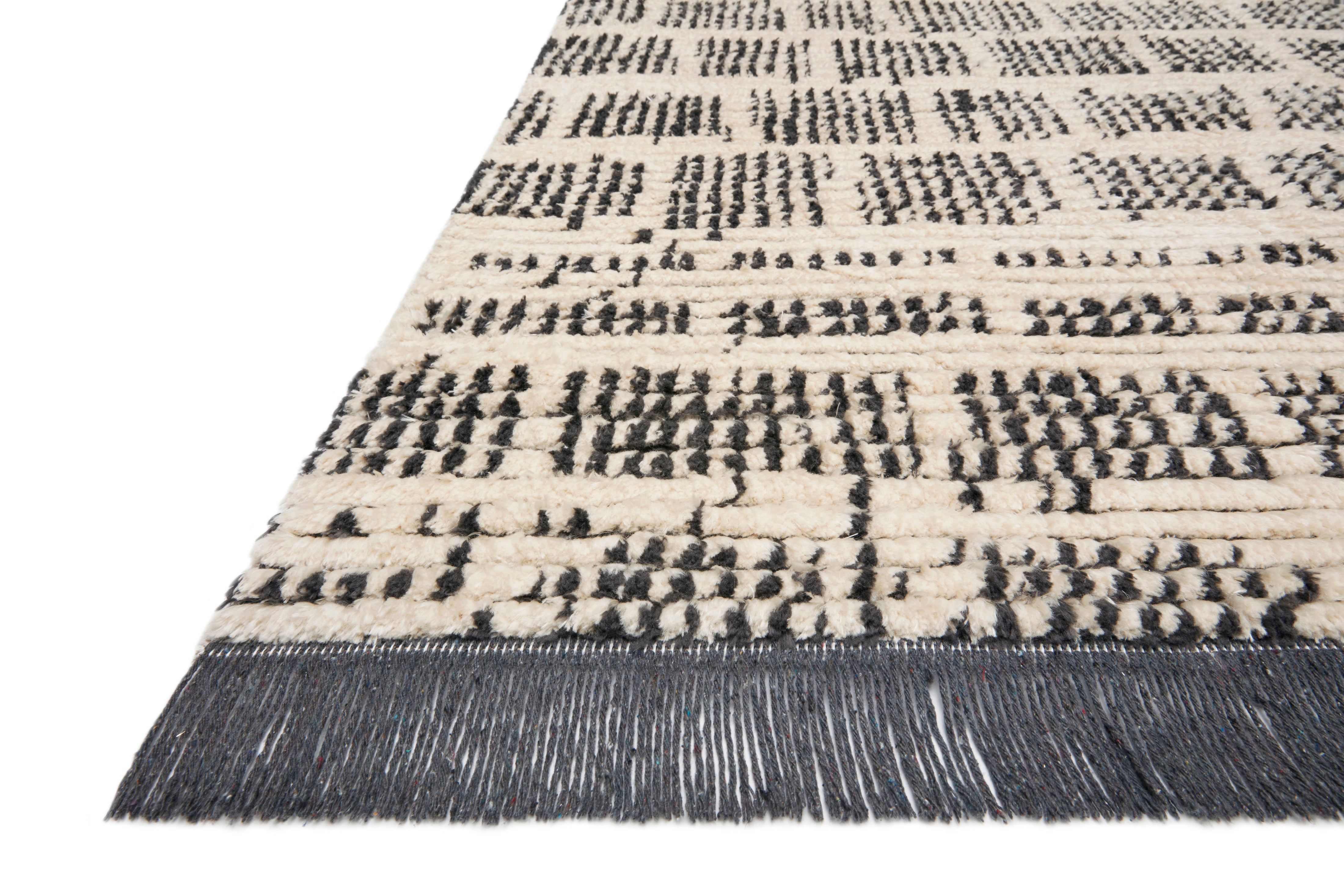 Chris Loves Julia x Loloi Alice Cream / Charcoal Etched Brick Rug RUGS - patterned Loloi