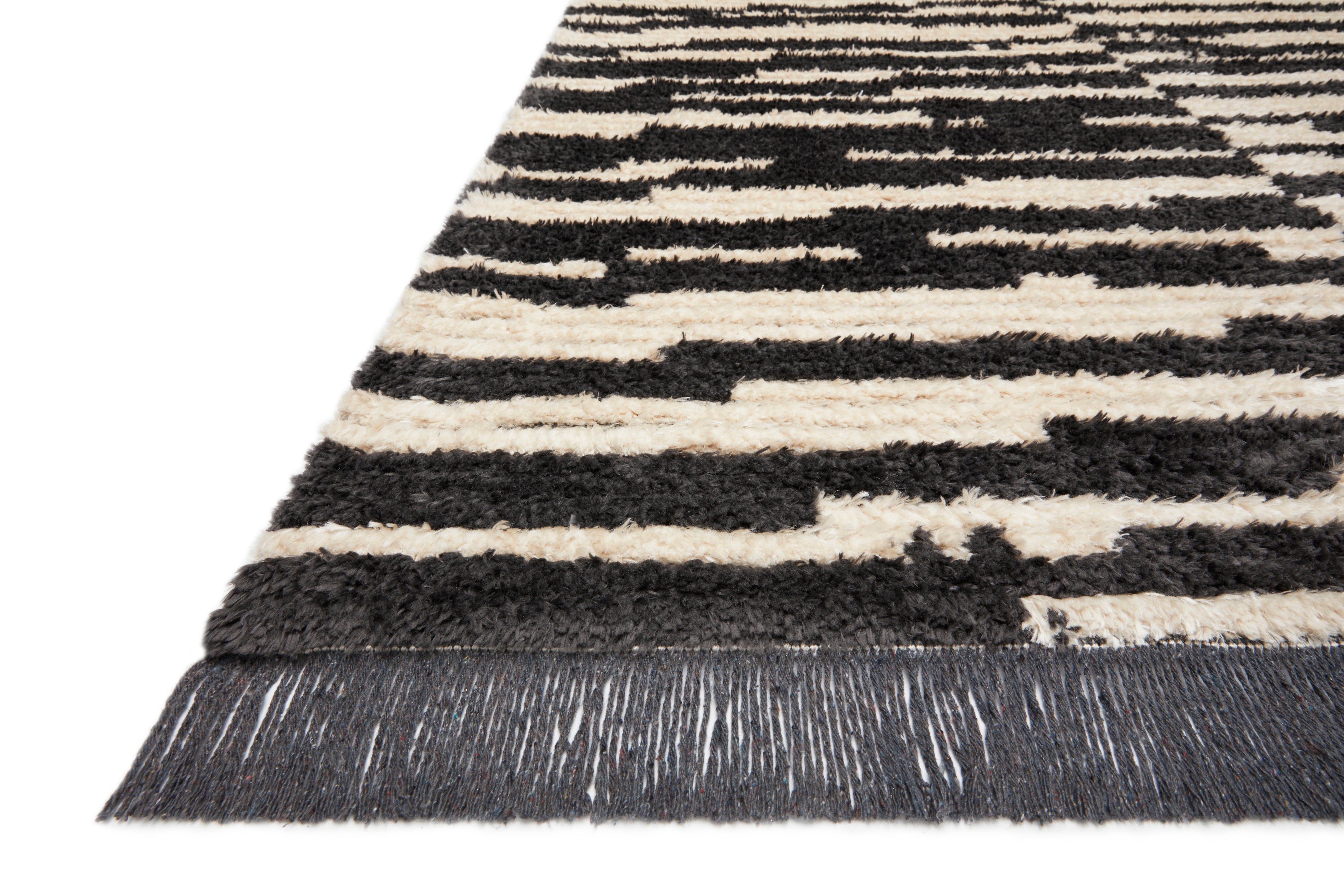 Chris Loves Julia x Loloi Alice Cream / Charcoal Stripes Rug RUGS - patterned Loloi