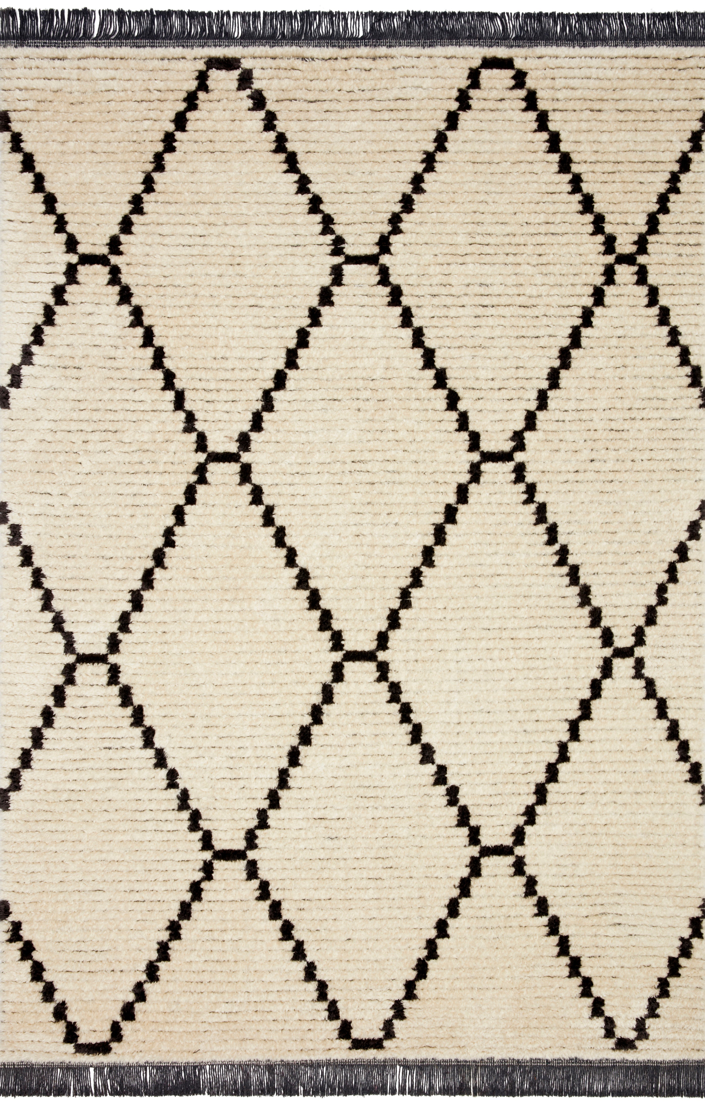 Chris Loves Julia x Loloi Alice Cream / Charcoal Diamond Rug RUGS - patterned Loloi