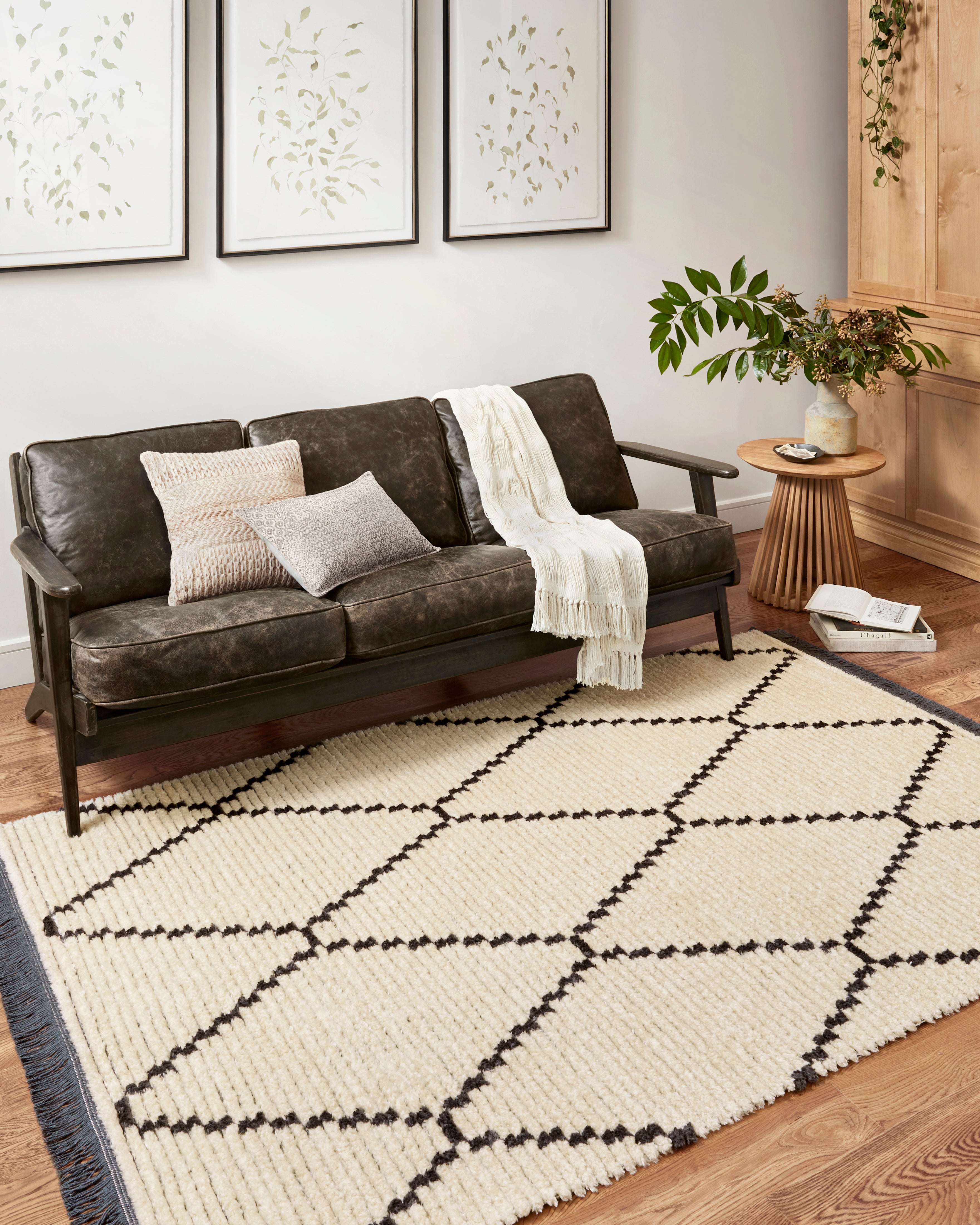 Chris Loves Julia x Loloi Alice Cream / Charcoal Diamond Rug RUGS - patterned Loloi