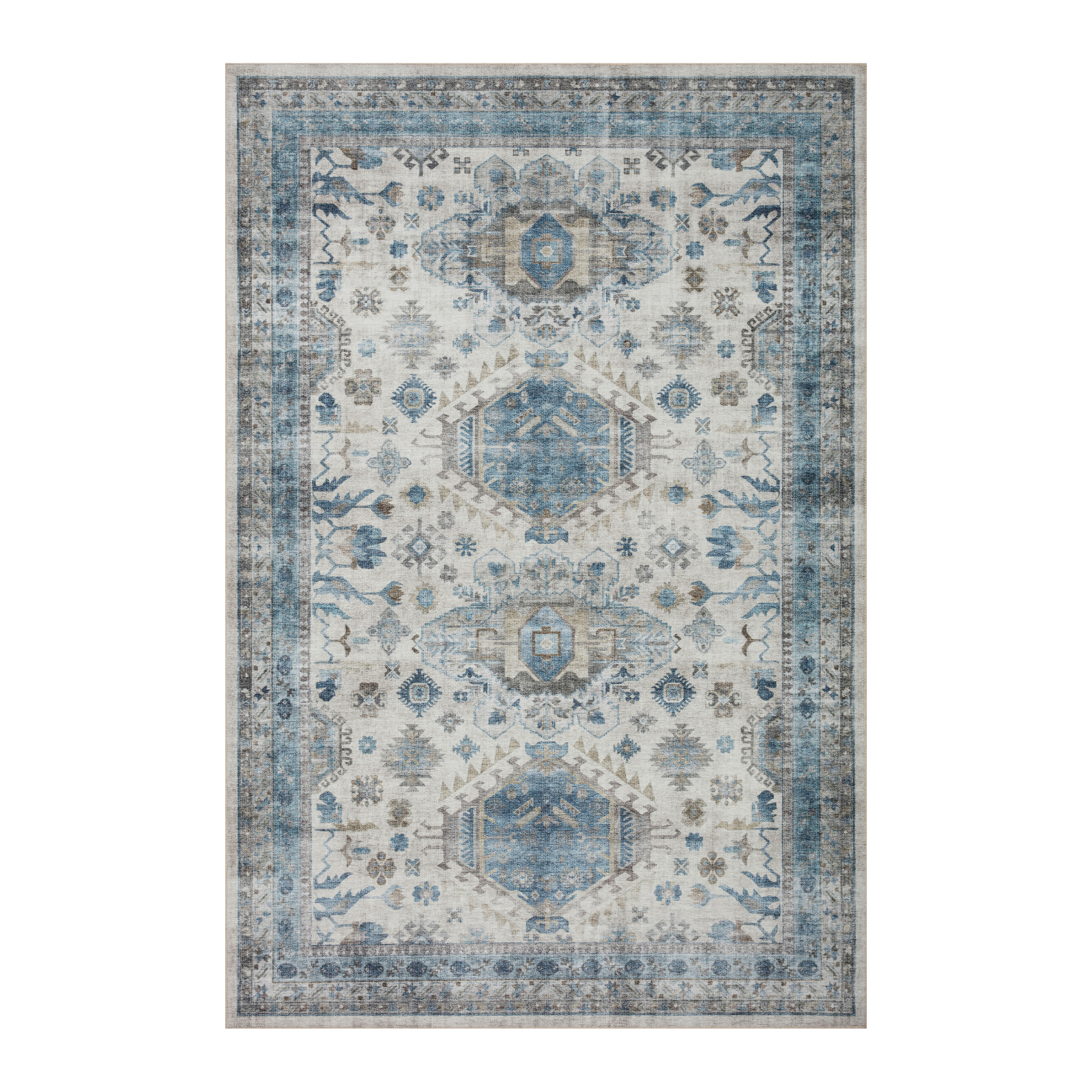 Loloi Heidi Ivory / Ocean Rug 1-RUGS-patterned Loloi