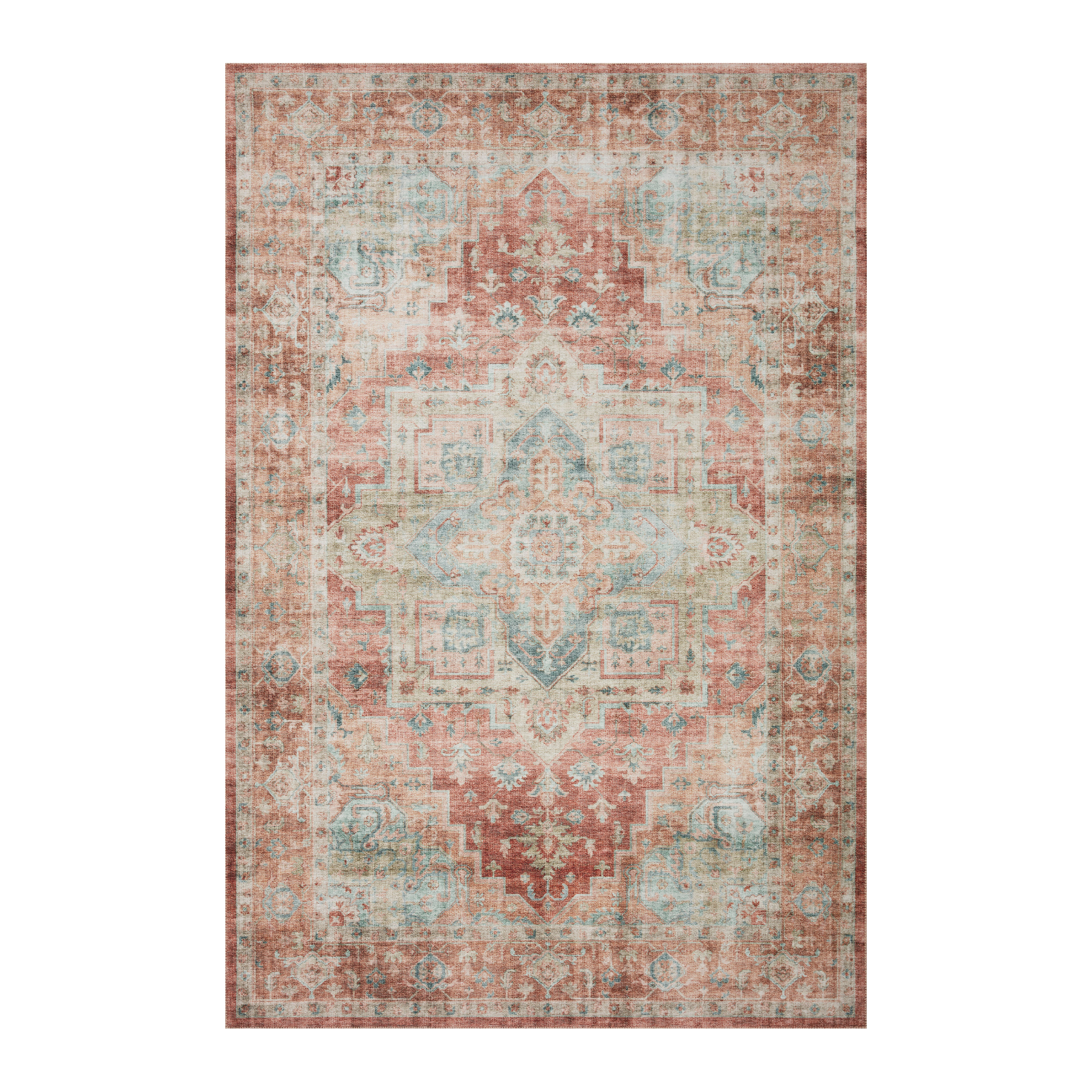 Loloi Heidi Terracotta / Aqua Rug 1-RUGS-patterned Loloi