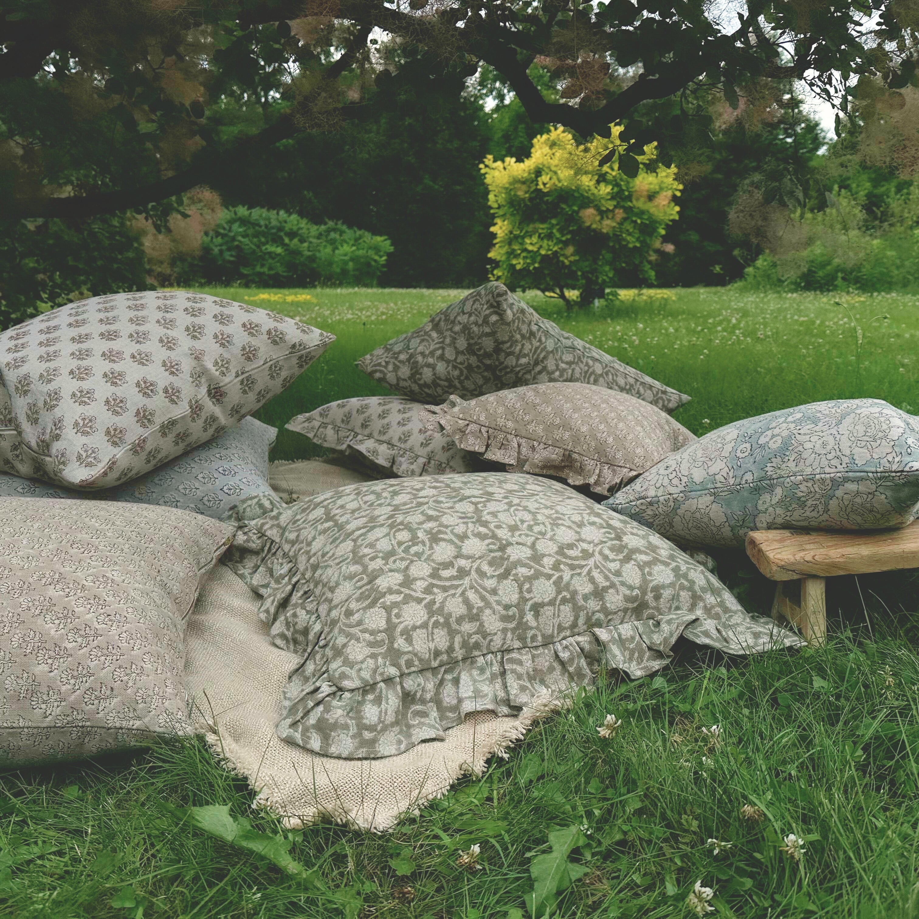 Olivia Block Print Ruffle Pillow Cover 1 - PILLOWS - Block print - neutral ORNA HOUSE