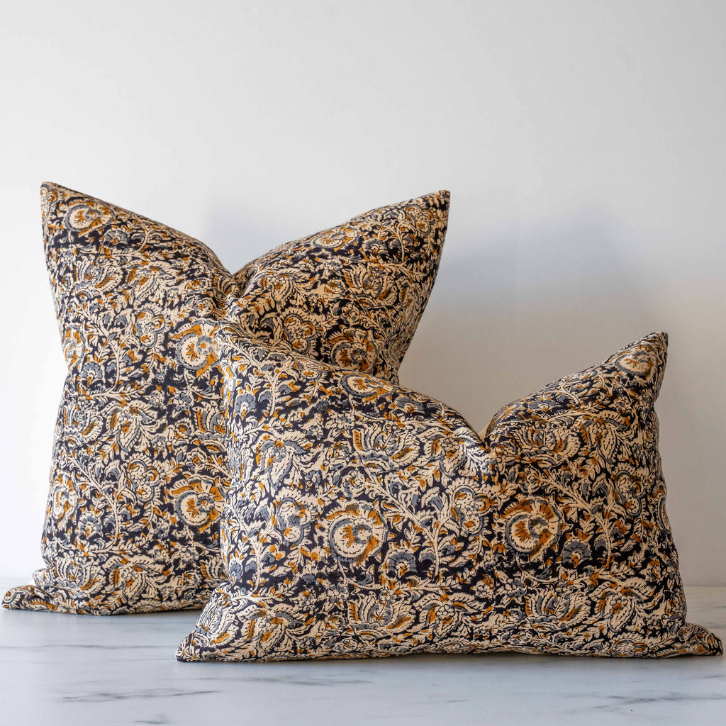 Aja Floral Pillow Cover 00-1 - PILLOWS - block print - neutral Rug & Weave Pillows
