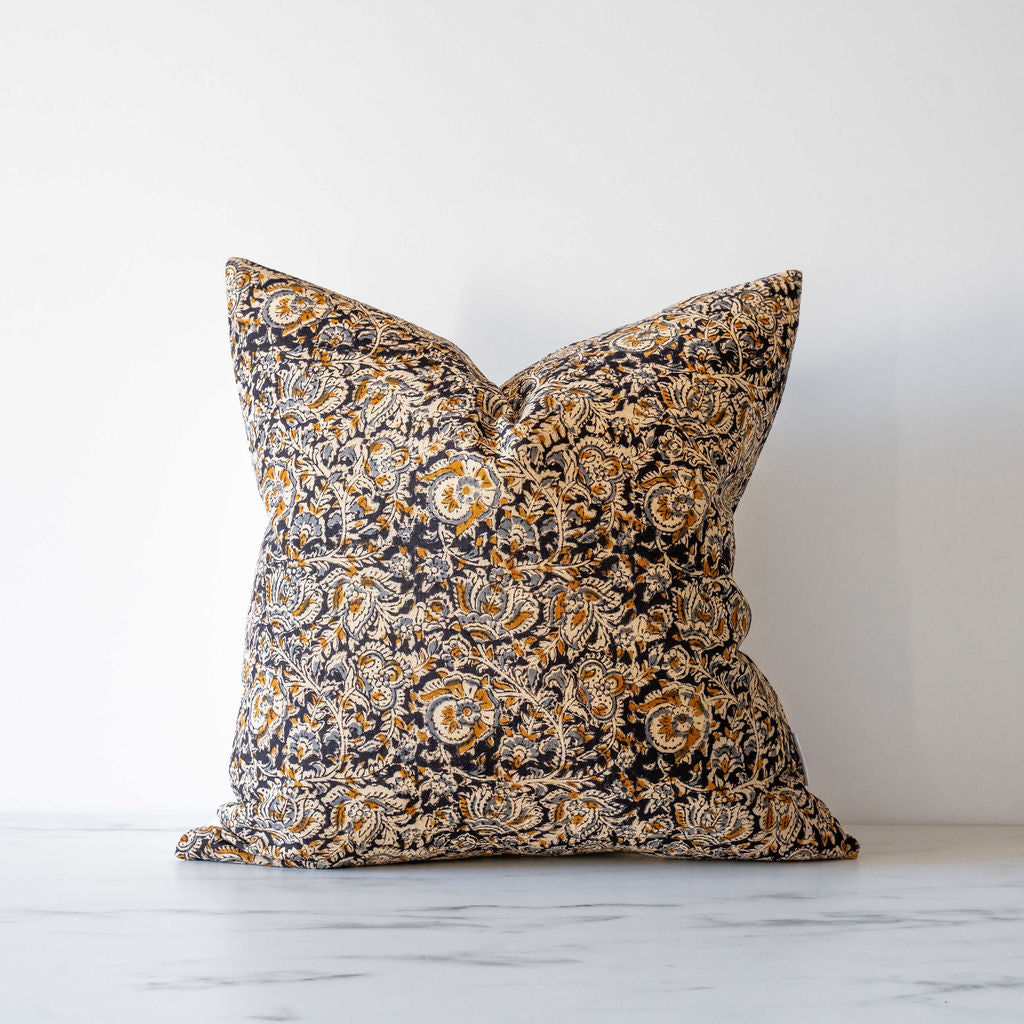 Aja Floral Pillow Cover 00-1 - PILLOWS - block print - neutral Rug & Weave Pillows