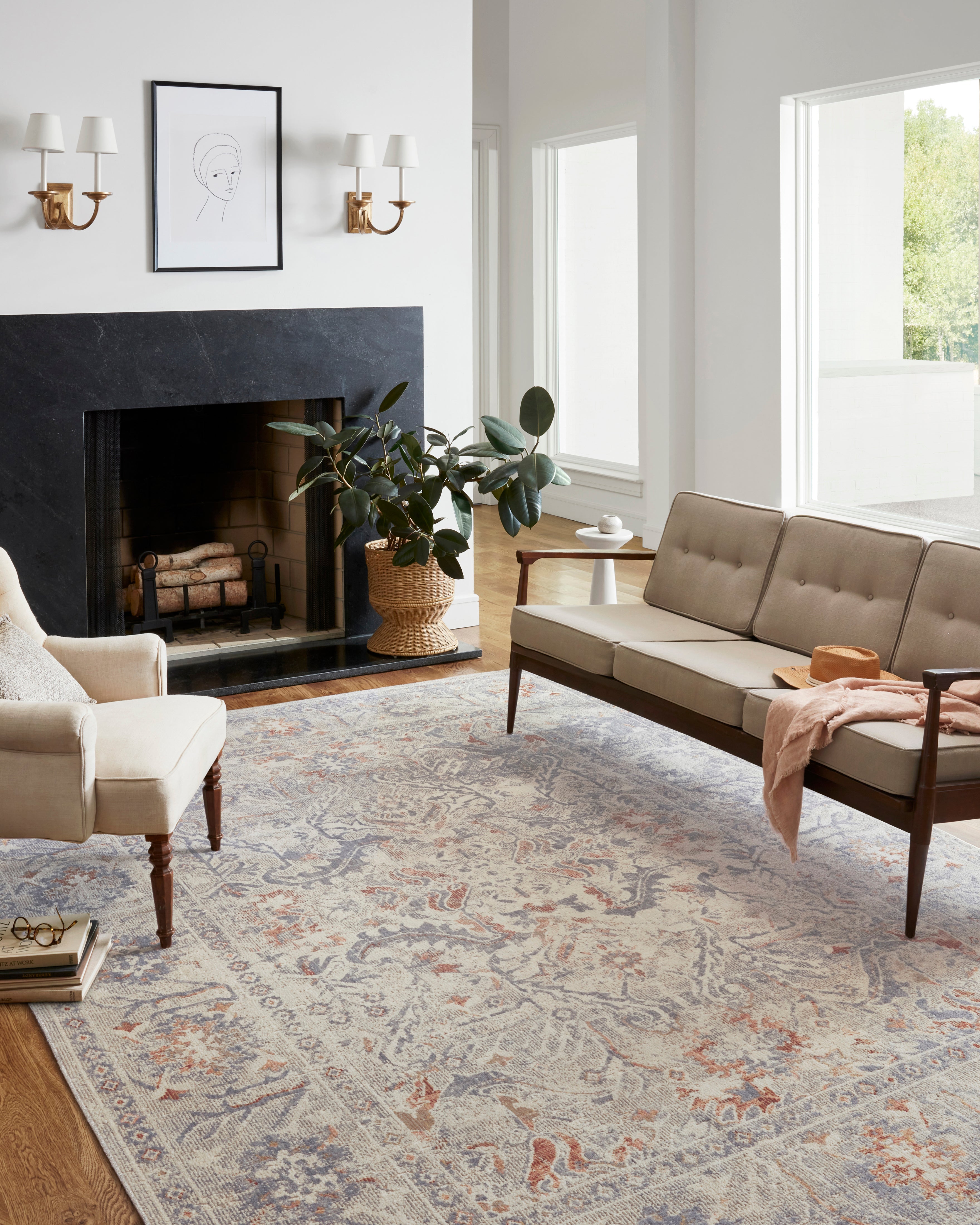 Chris Loves Julia x Loloi Rosemarie Oatmeal / Lavender Rug RUGS - patterned Loloi