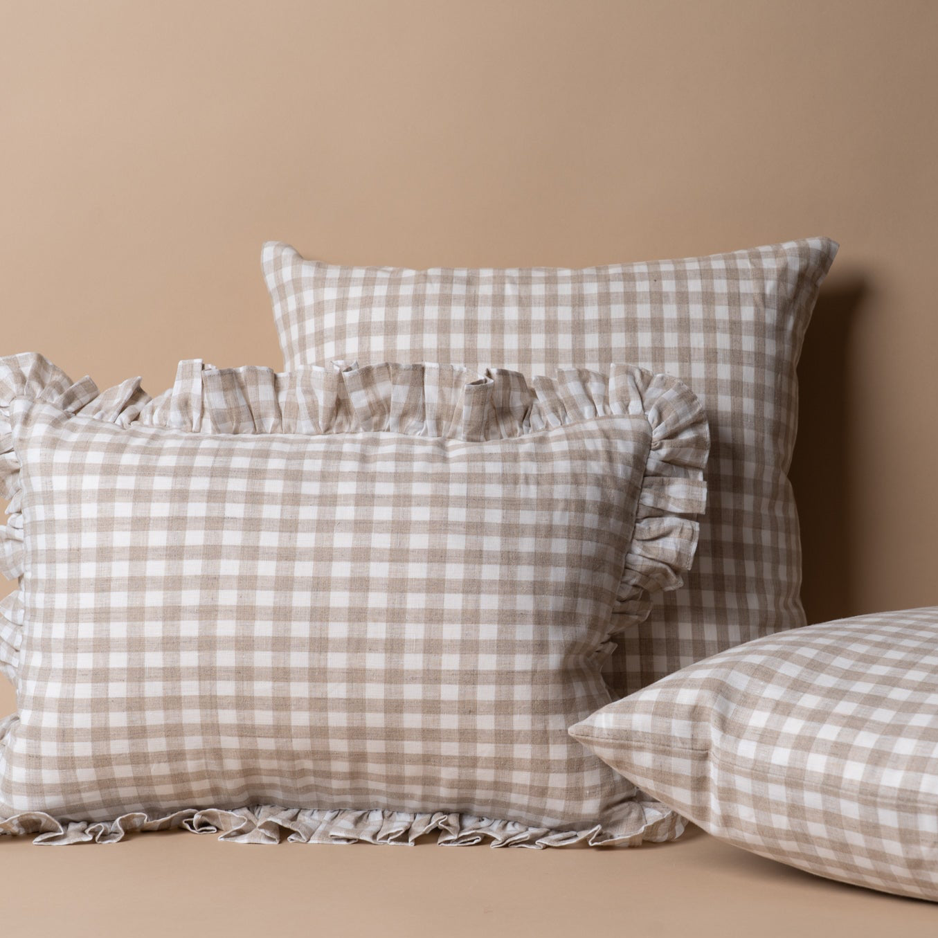 Gingham Ruffle Pillow Cover 1 - PILLOWS - Linen - neutral Rug & Weave Pillows