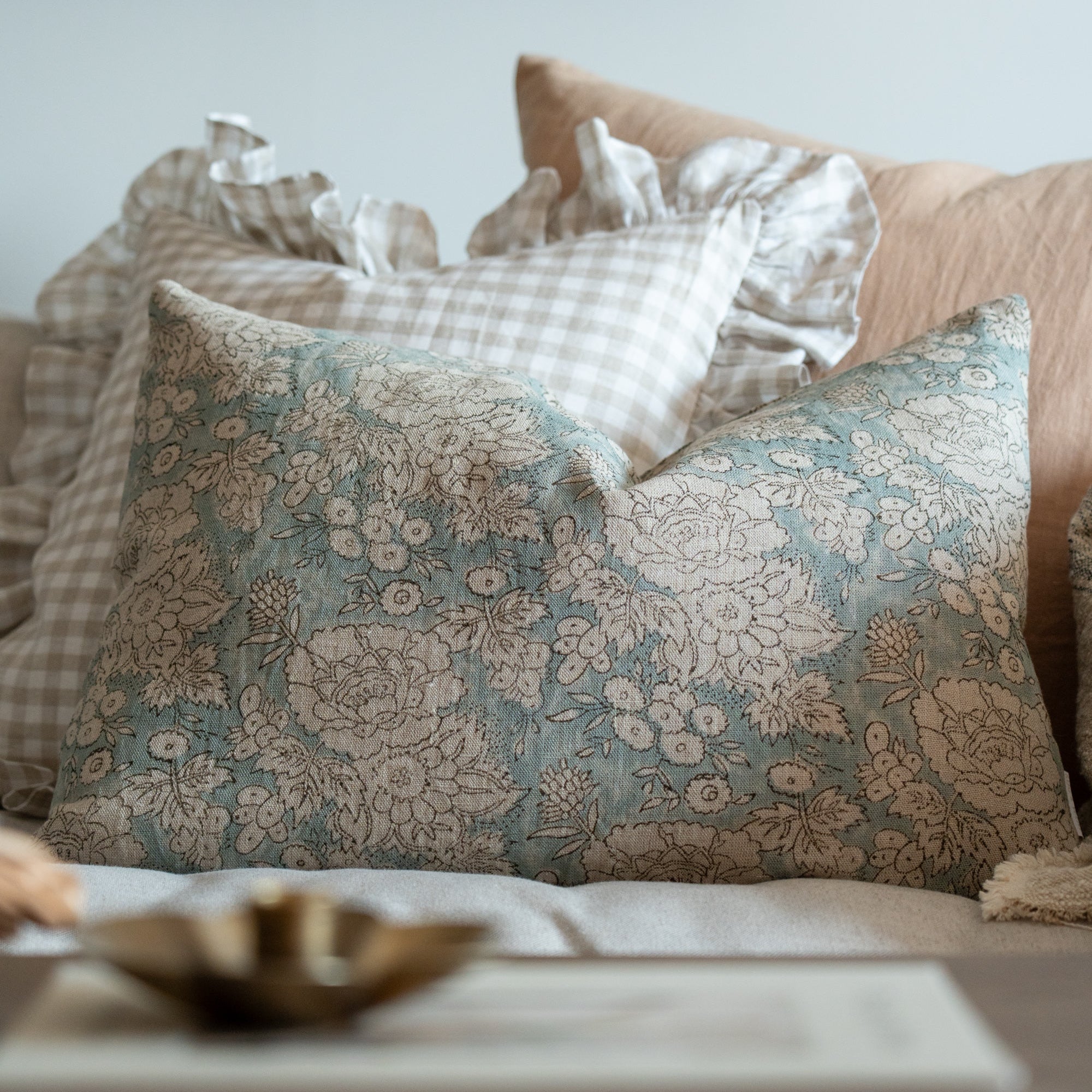 Gingham Ruffle Pillow Cover 1 - PILLOWS - Linen - neutral Rug & Weave Pillows