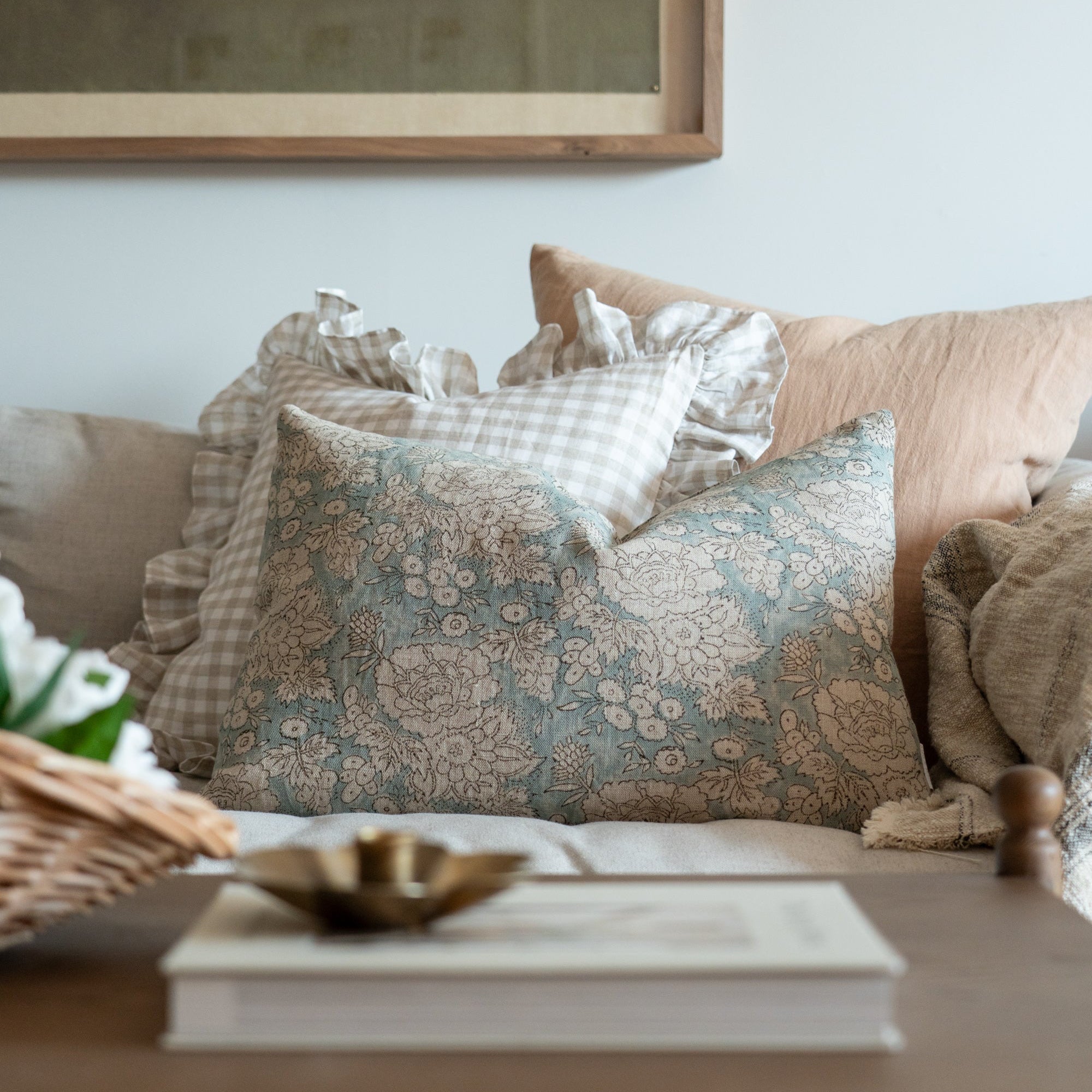 Gingham Ruffle Pillow Cover 1 - PILLOWS - Linen - neutral Rug & Weave Pillows