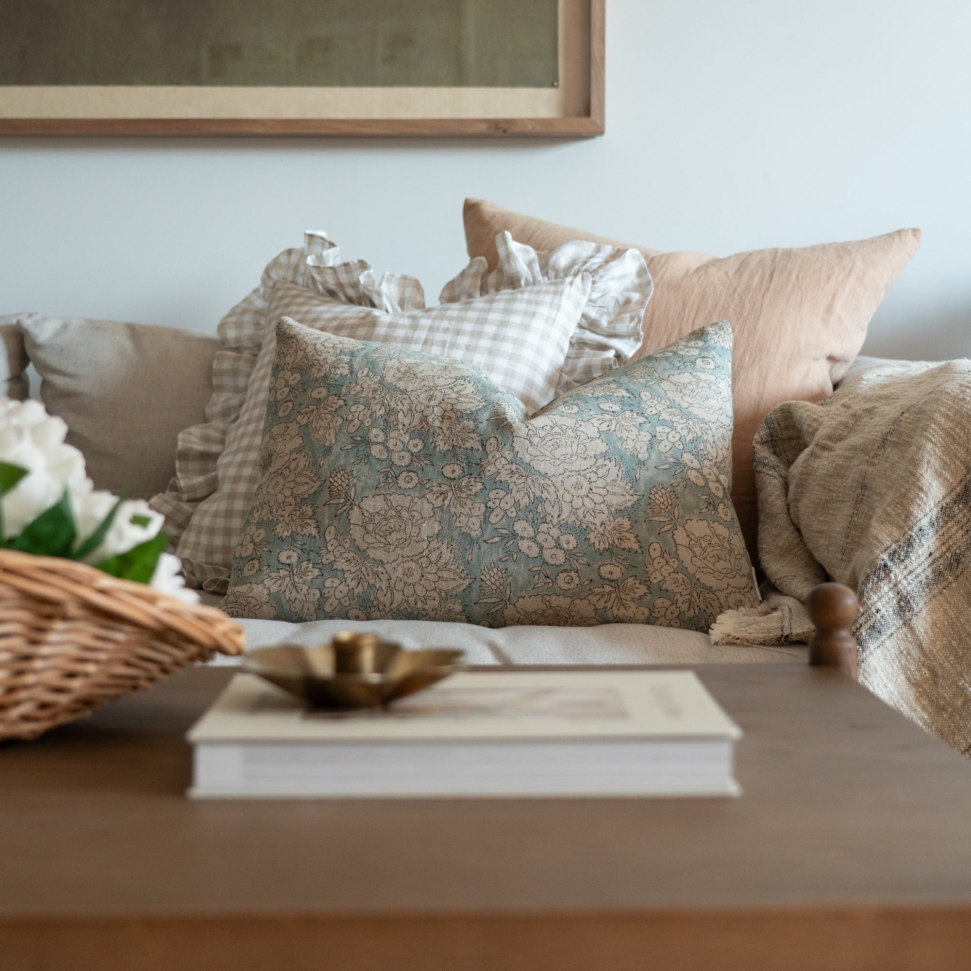 Gingham Ruffle Pillow Cover 1 - PILLOWS - Linen - neutral Rug & Weave Pillows