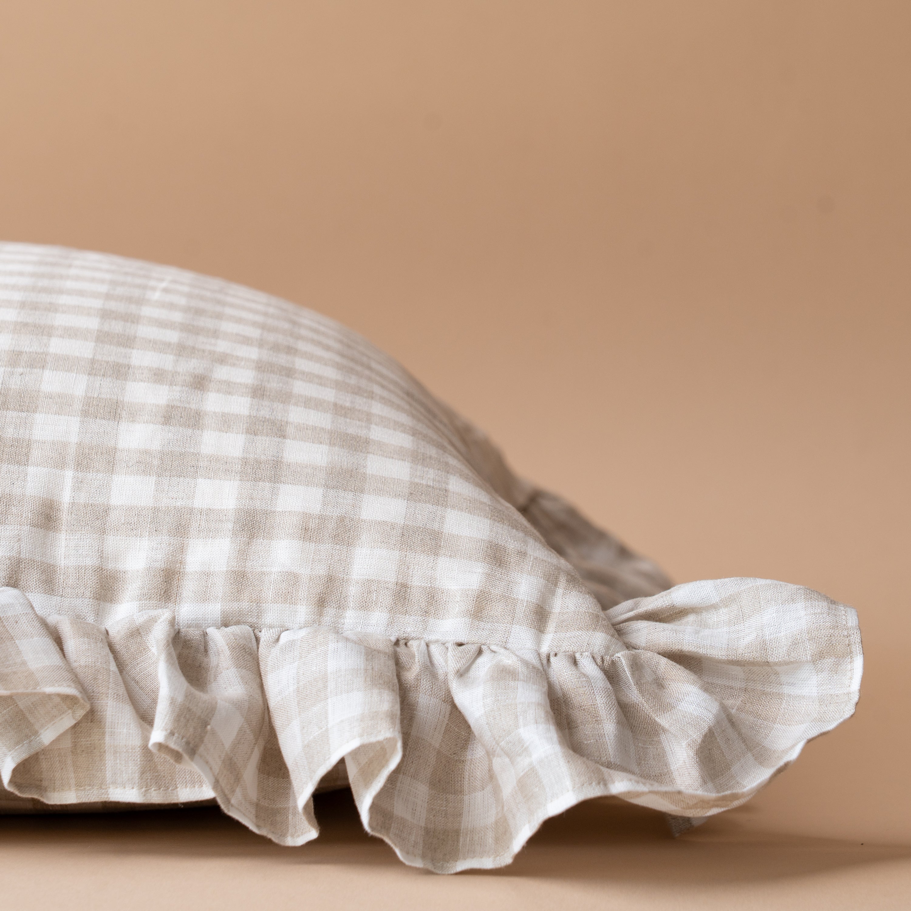 Gingham Ruffle Pillow Cover 1 - PILLOWS - Linen - neutral Rug & Weave Pillows