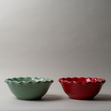 Red Stoneware Scallop Edge Bowl