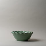 Green Stoneware Scallop Edge Bowl