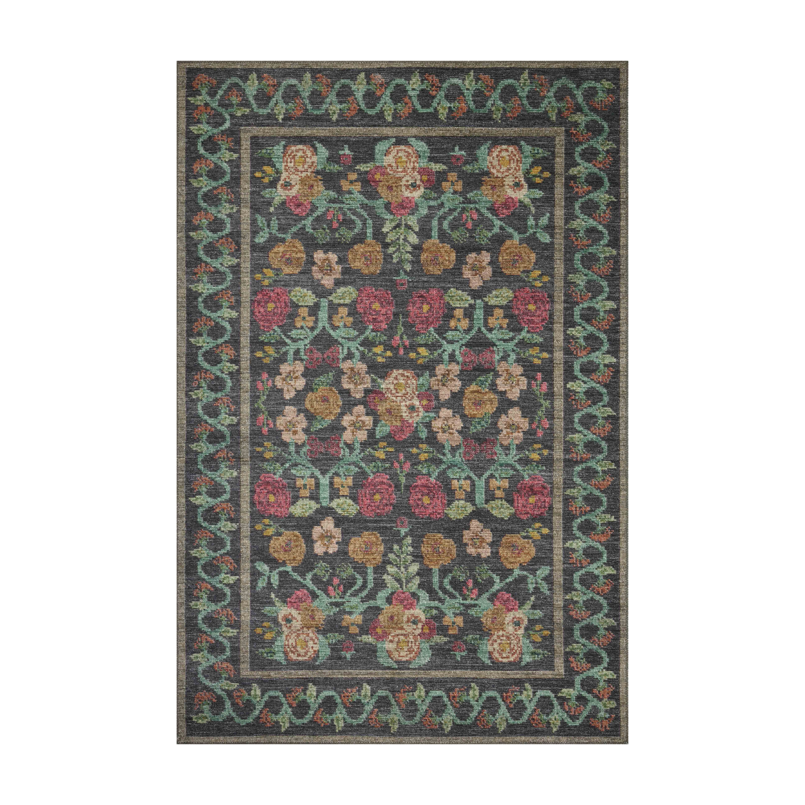 Rifle Paper Co. x Loloi Rosa Black Rug 0-RUGS-patterned Loloi