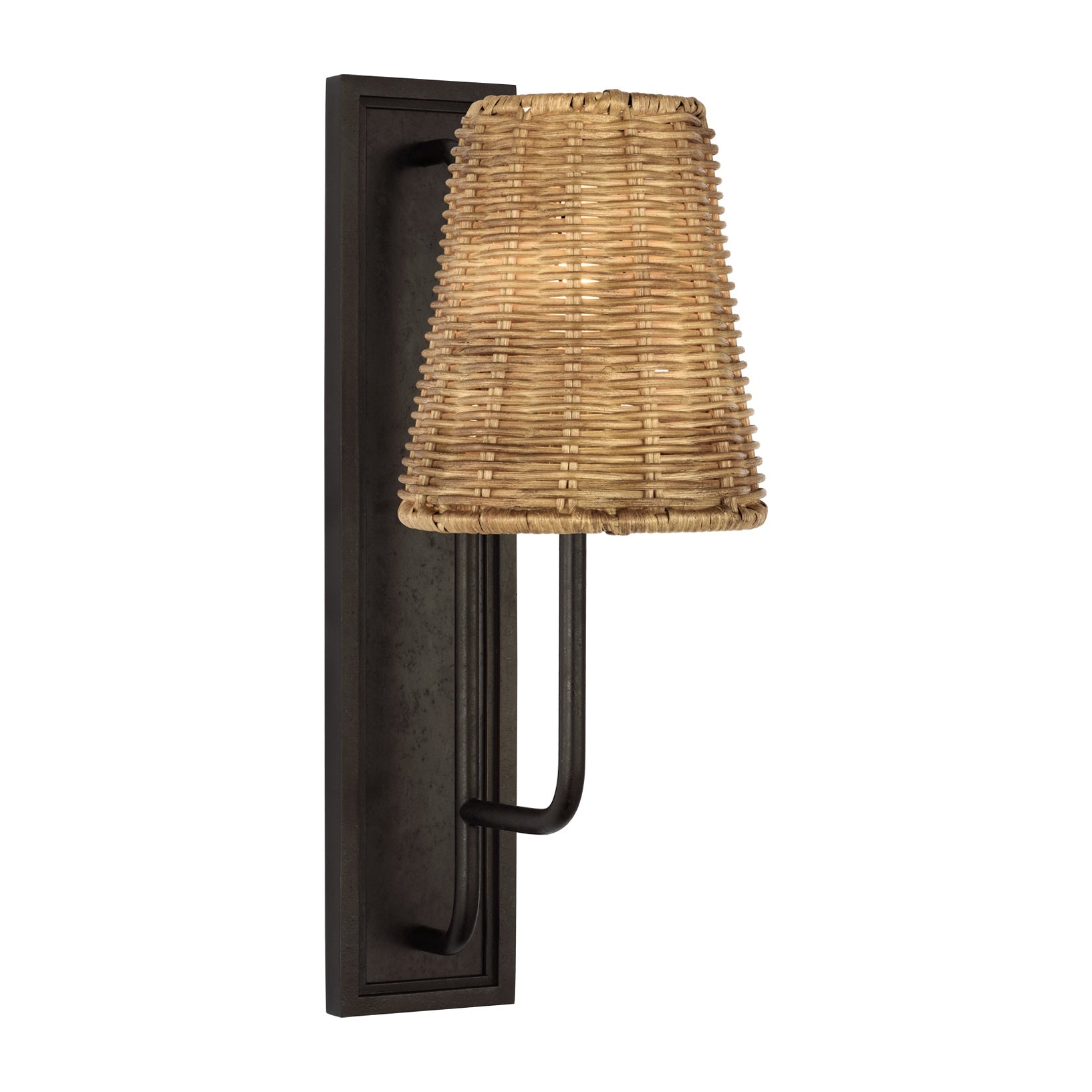 Rui Sconce LIGHTING - sconce Visual Comfort Aged Iron 3" x 5" x 5.75" Natural Wicker