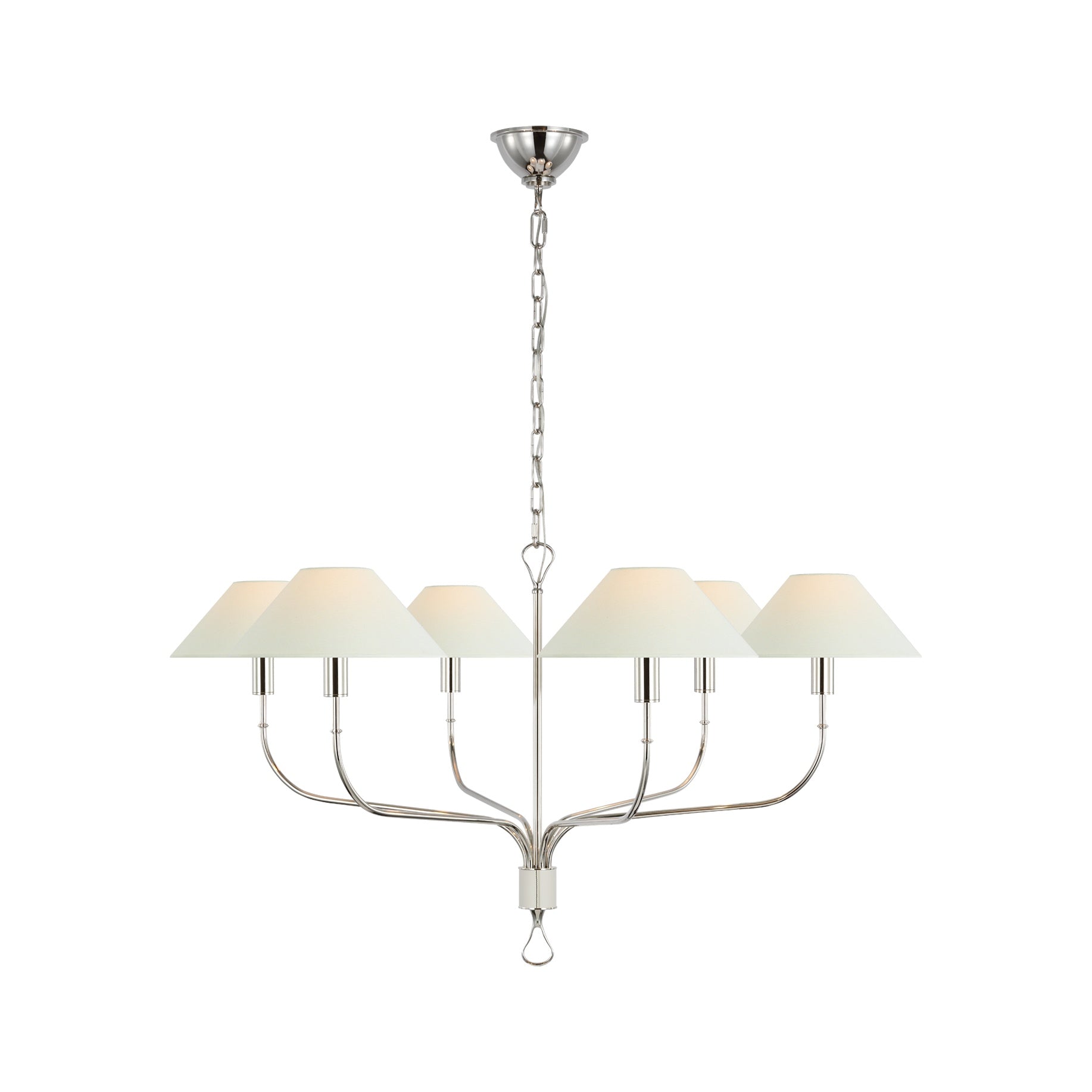 Griffin Grande Tail Chandelier LIGHTING - chandelier Visual Comfort Polished Nickel and Parchment Leather