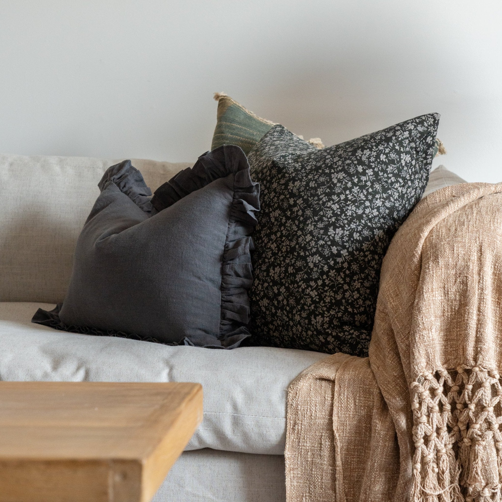 Charcoal Ruffle Pillow Cover 3 - PILLOWS - linen - cool Rug & Weave Pillows