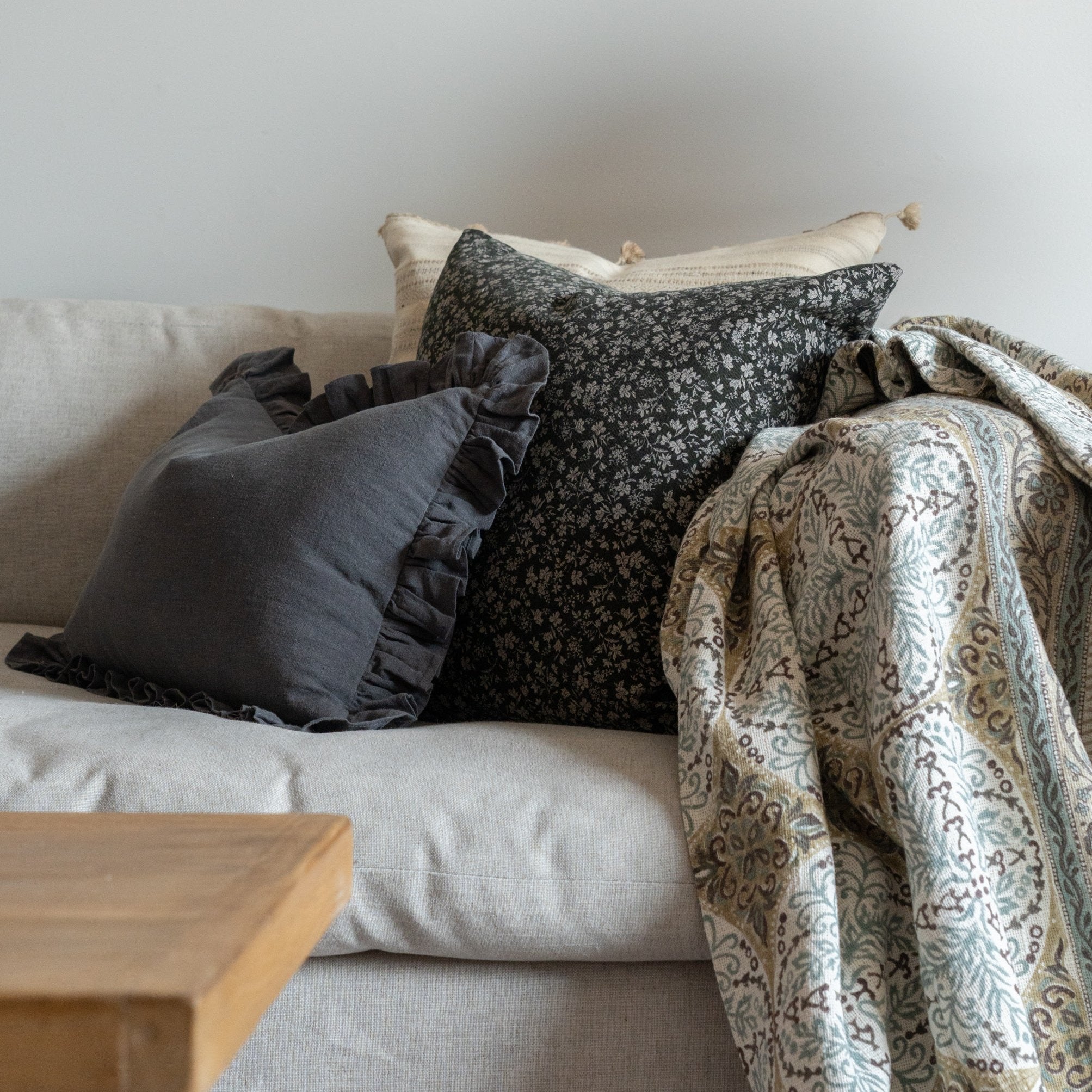 Charcoal Ruffle Pillow Cover 3 - PILLOWS - linen - cool Rug & Weave Pillows