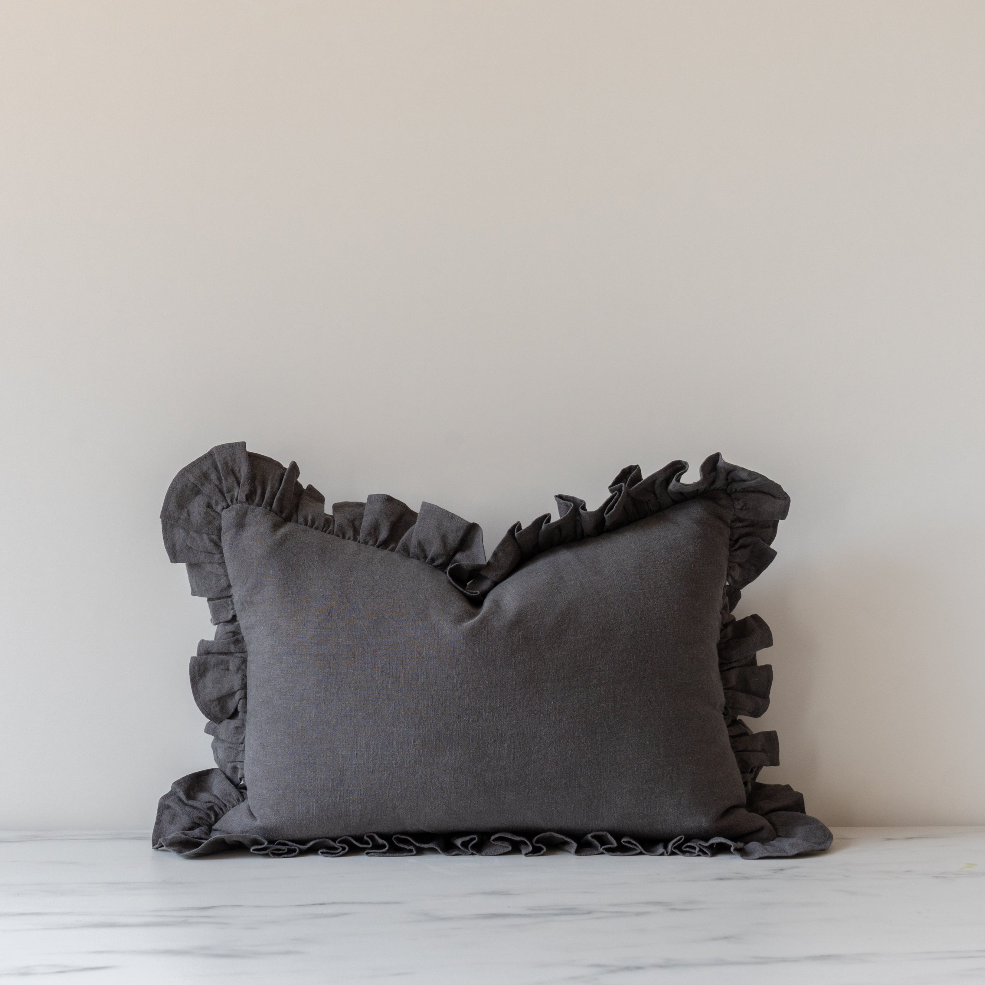Charcoal Ruffle Pillow Cover 3 - PILLOWS - linen - cool Rug & Weave Pillows