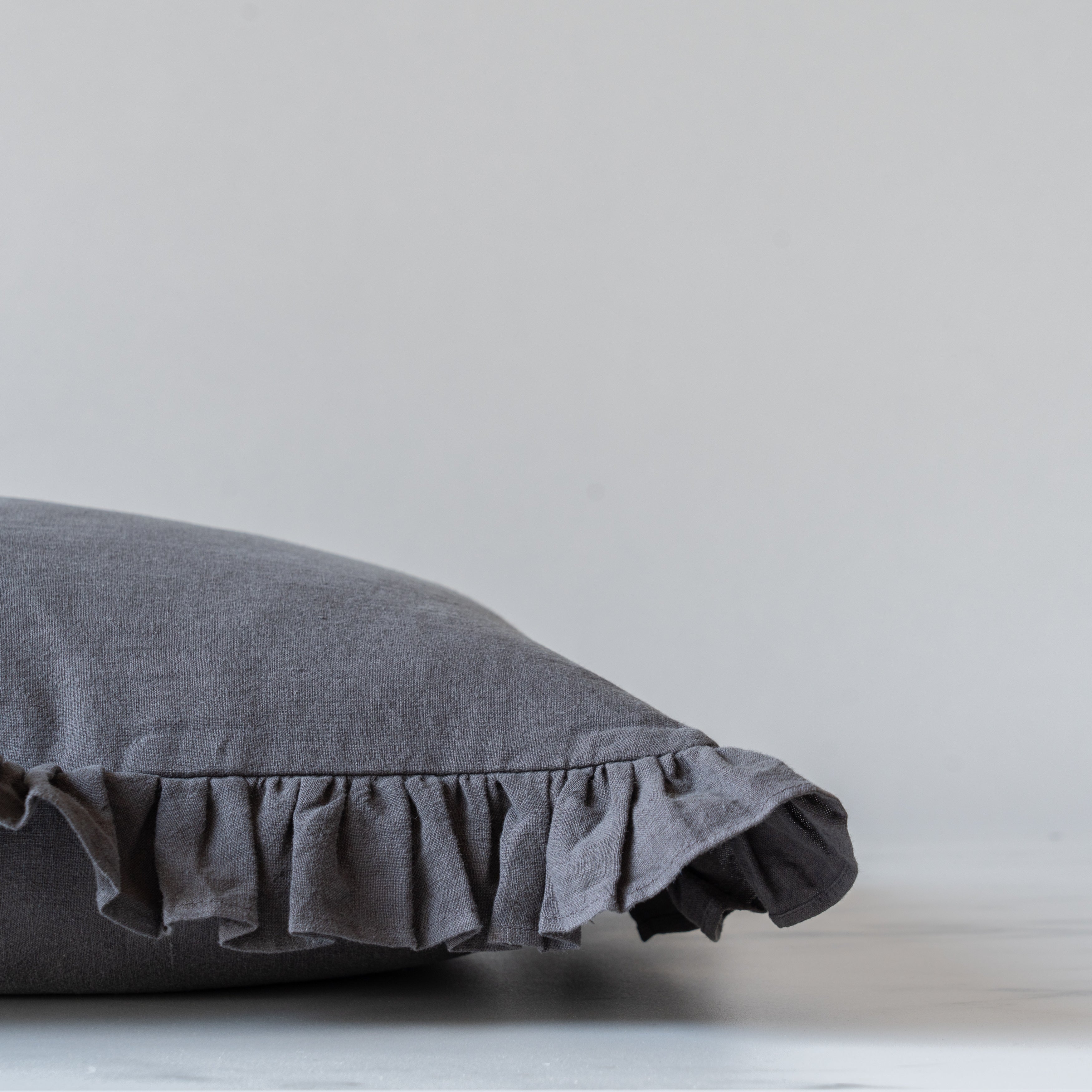 Charcoal Ruffle Pillow Cover 3 - PILLOWS - linen - cool Rug & Weave Pillows