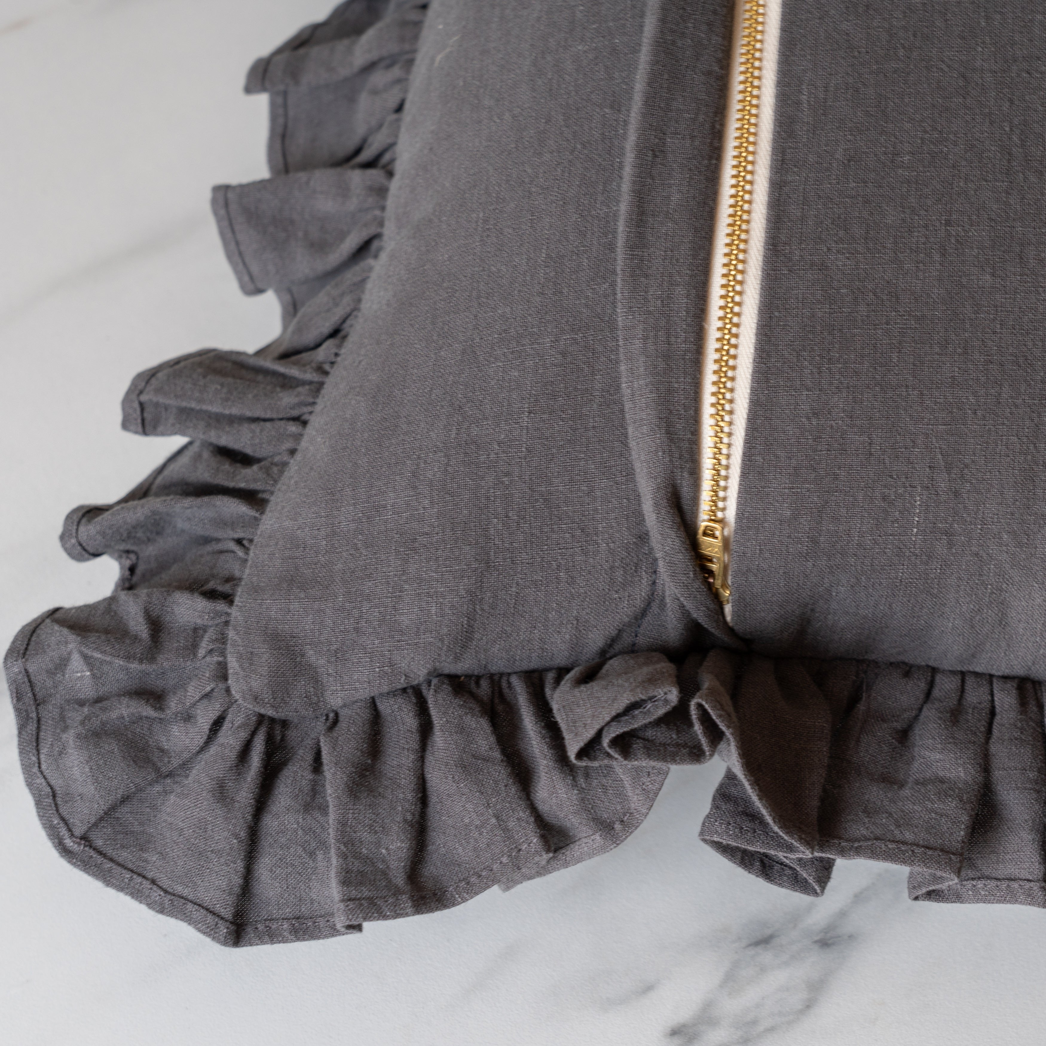 Charcoal Ruffle Pillow Cover 3 - PILLOWS - linen - cool Rug & Weave Pillows