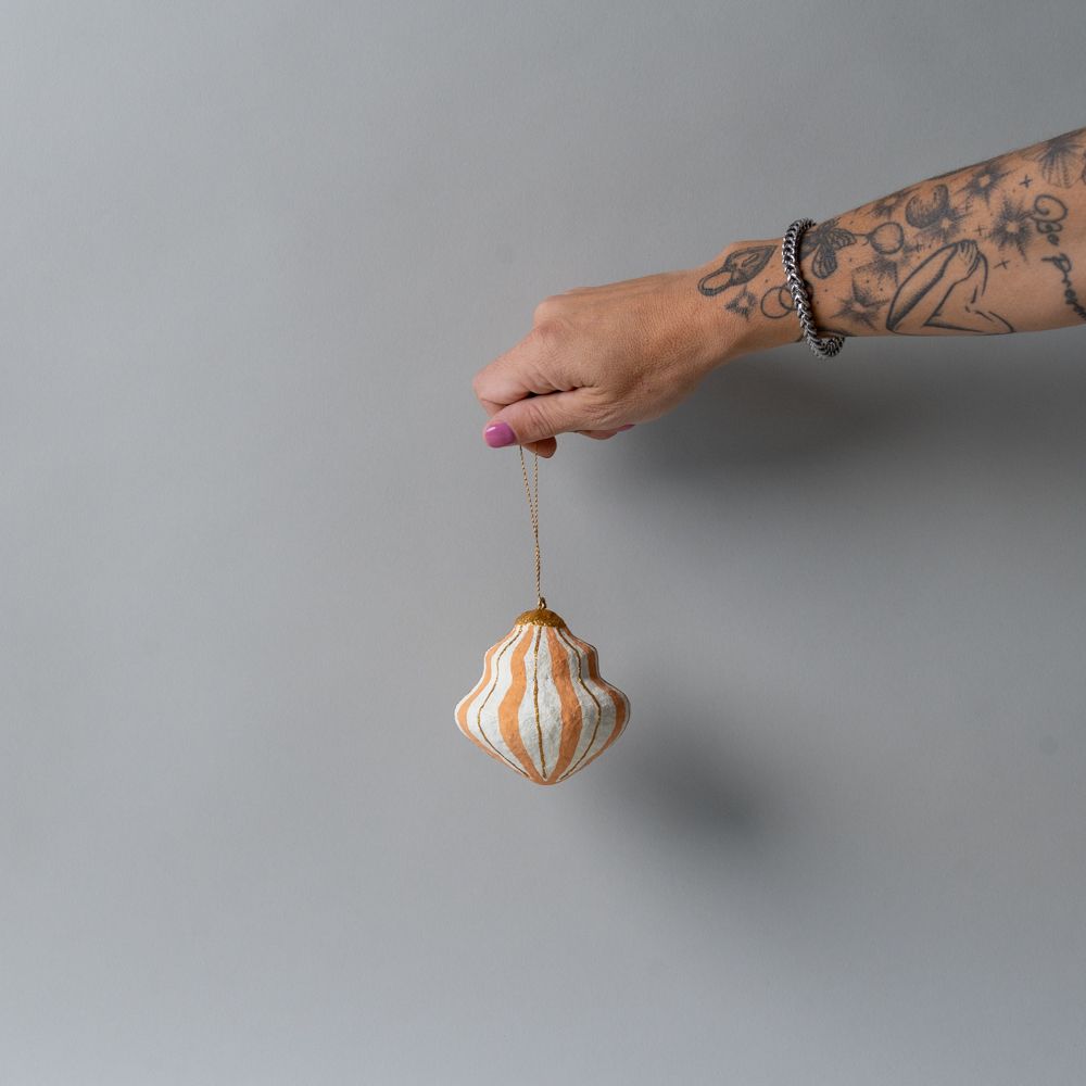 Cotton Mache Jewel Ornament CHRISTMAS 2025 DANICA (Faire) Yellow Stripe