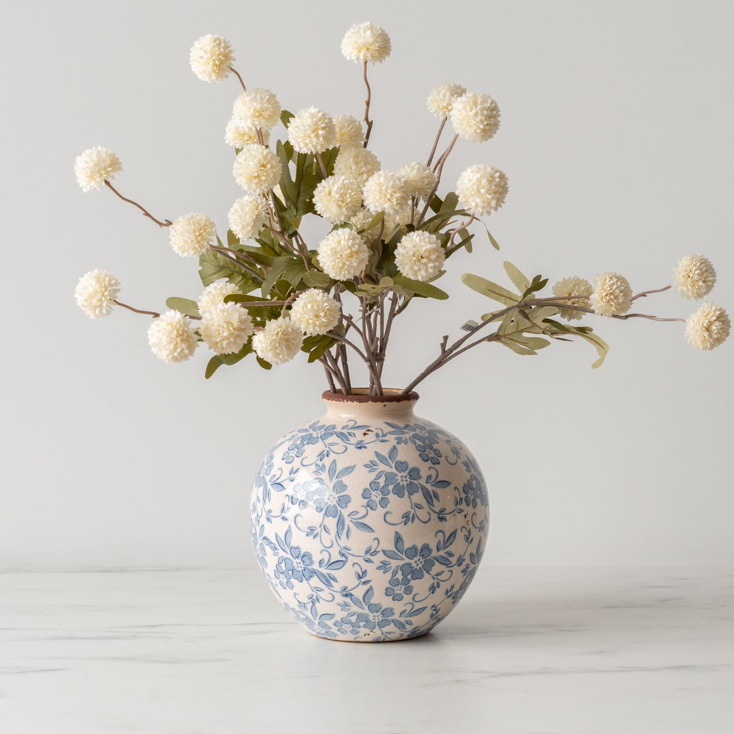 Blue Floral Terracotta Vase vase Creative Co-op (DYA)