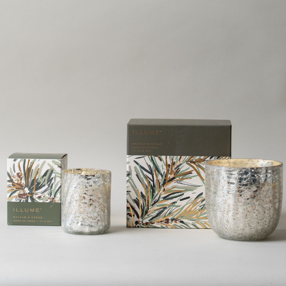 Balsam & Cedar Crackle Glass Candle CHRISTMAS 2025 Illume (DYA)