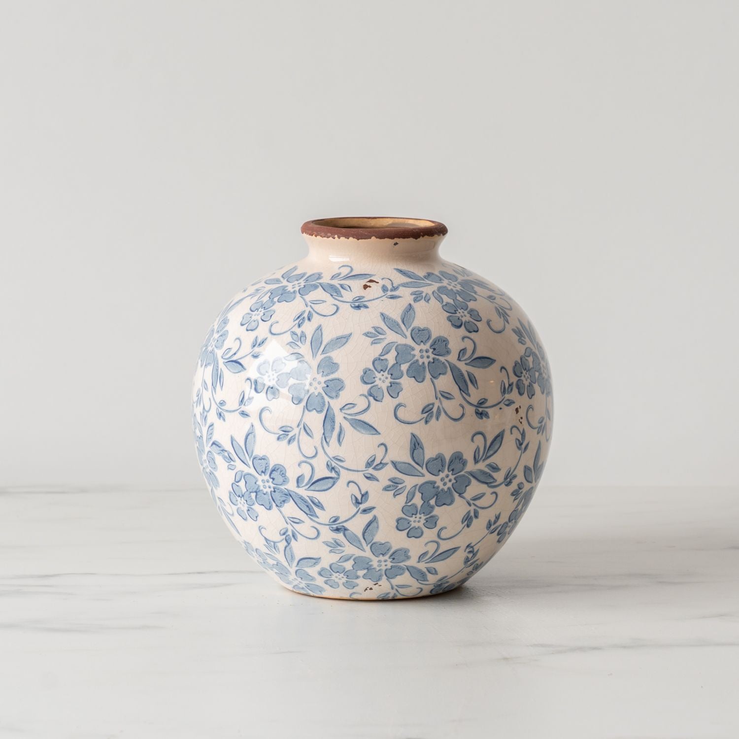 Blue Floral Terracotta Vase vase Creative Co-op (DYA)