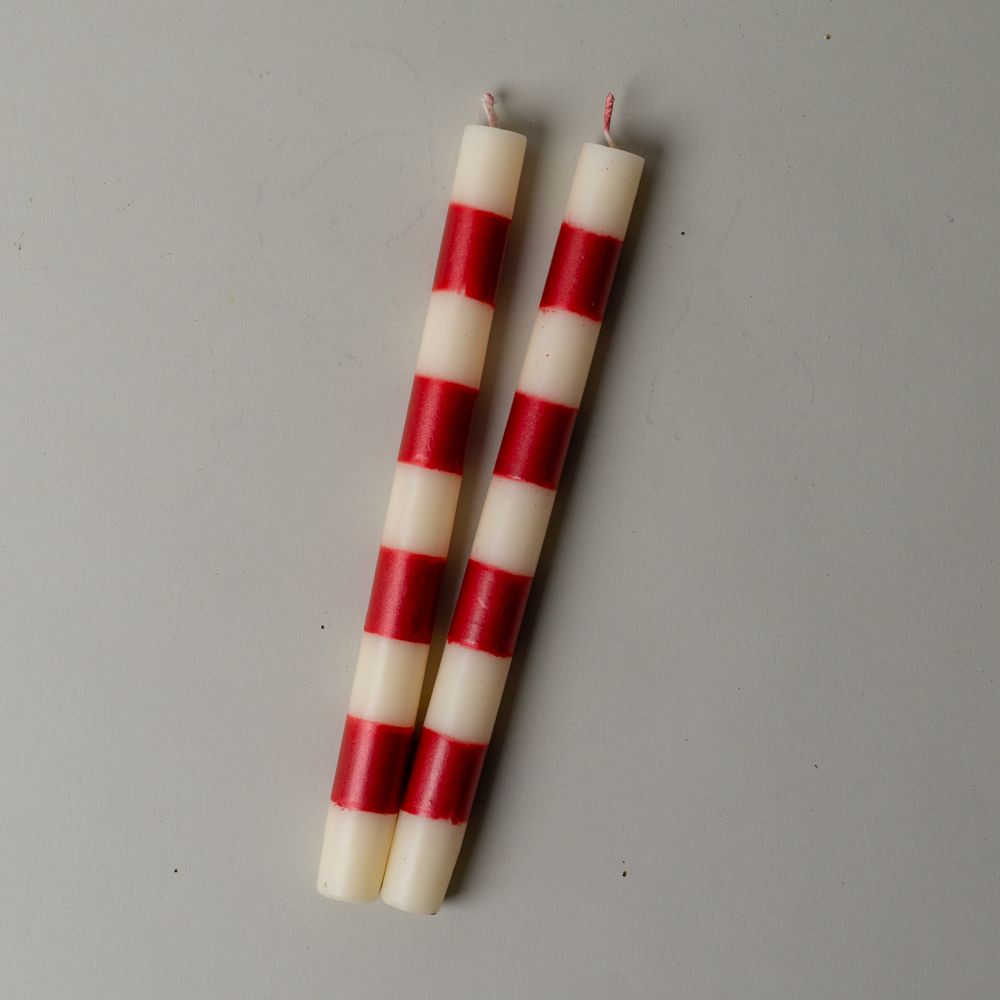 Red Stripe Taper Candle Set CHRISTMAS 2025 Creative Co-op (DYA)