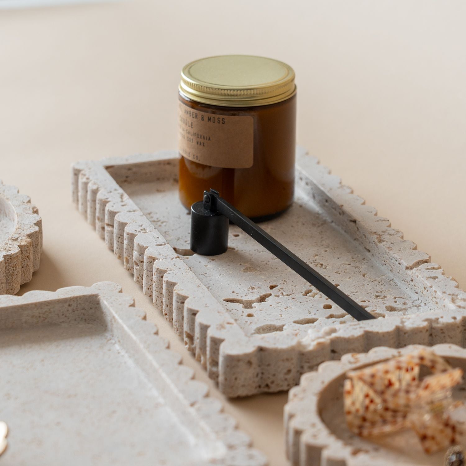 Travertine Scallop Rectangular Tray tray Indaba