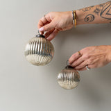 Silver Ribbed Ball Ornament