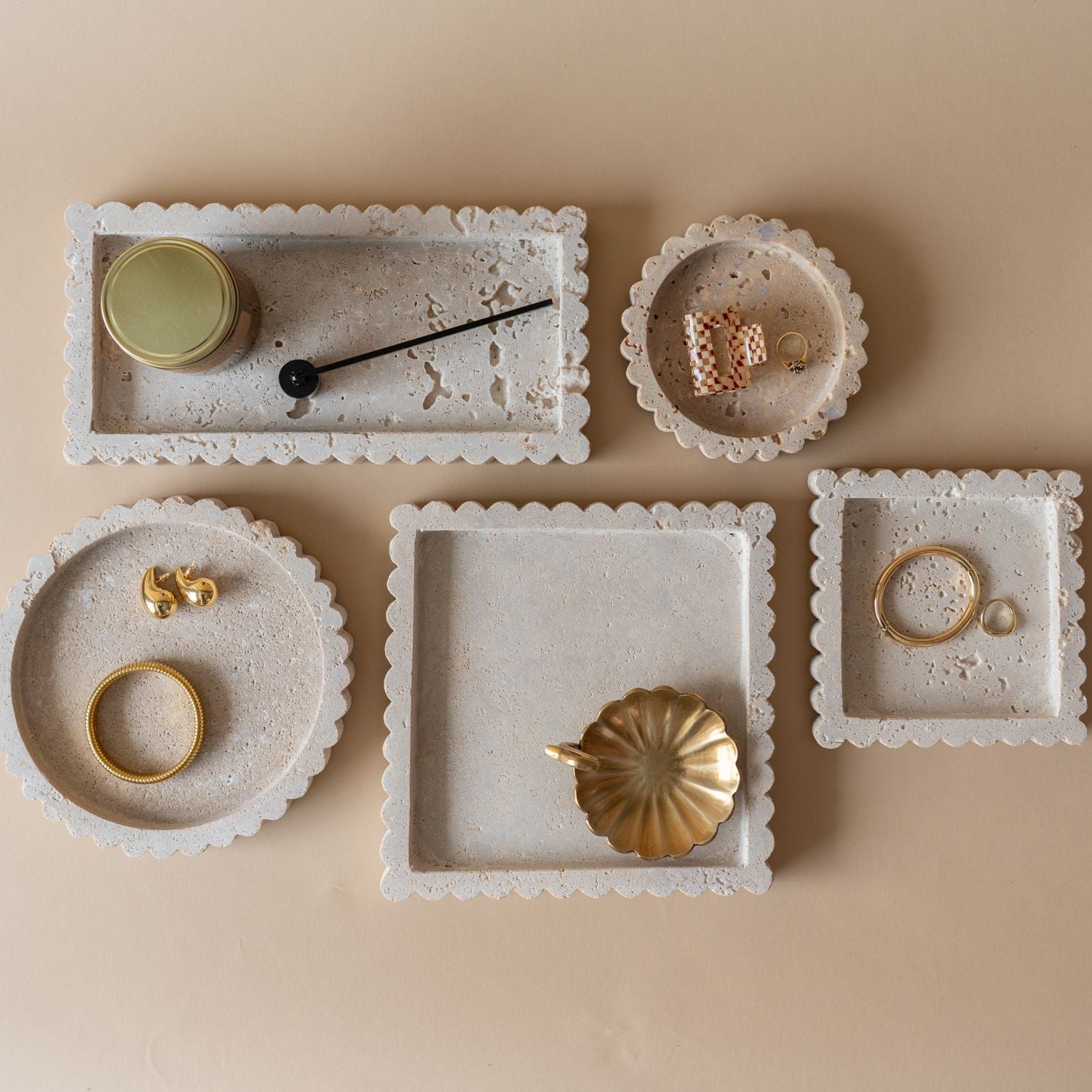 Travertine Scallop Dish tray Indaba