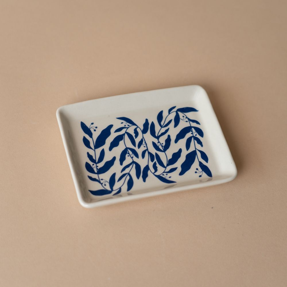 Blue Floral Stoneware Dish dish Creative Co-op (DYA)