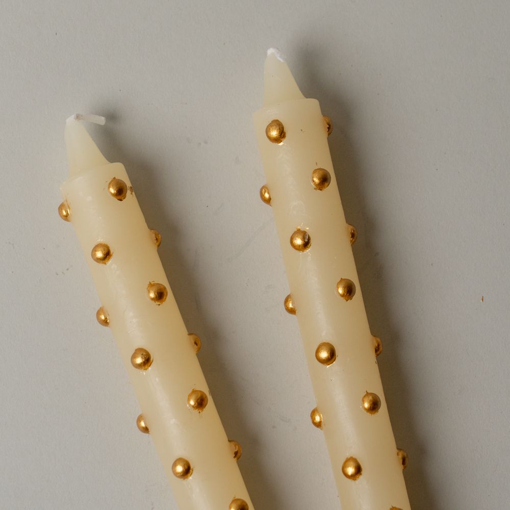 Gold Dot Taper Candle Set CHRISTMAS 2025 Creative Co-op (DYA)