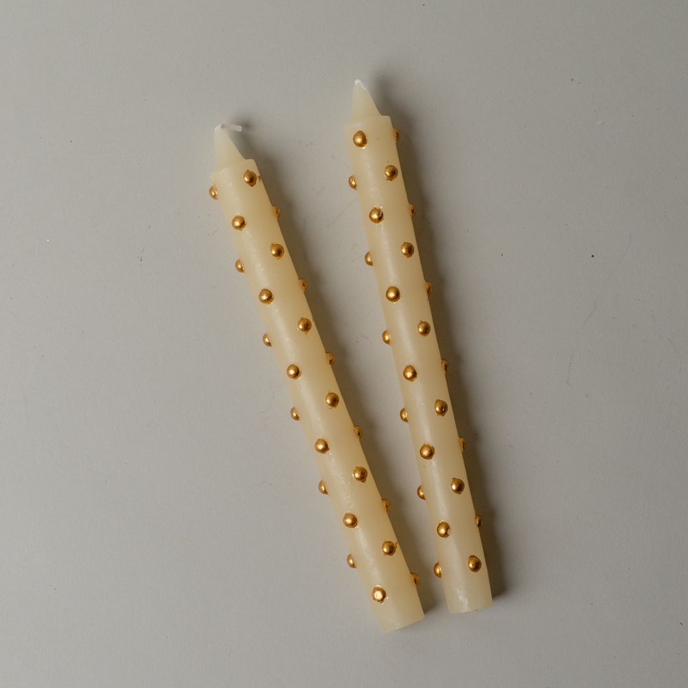 Gold Dot Taper Candle Set CHRISTMAS 2025 Creative Co-op (DYA)