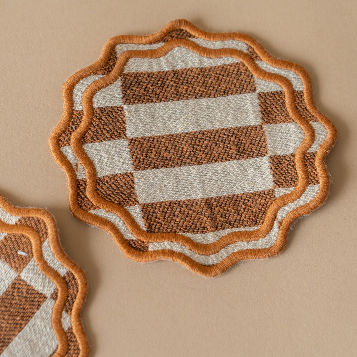 Cotton Coaster Set - Scallop Check coaster set TBCo (Faire)