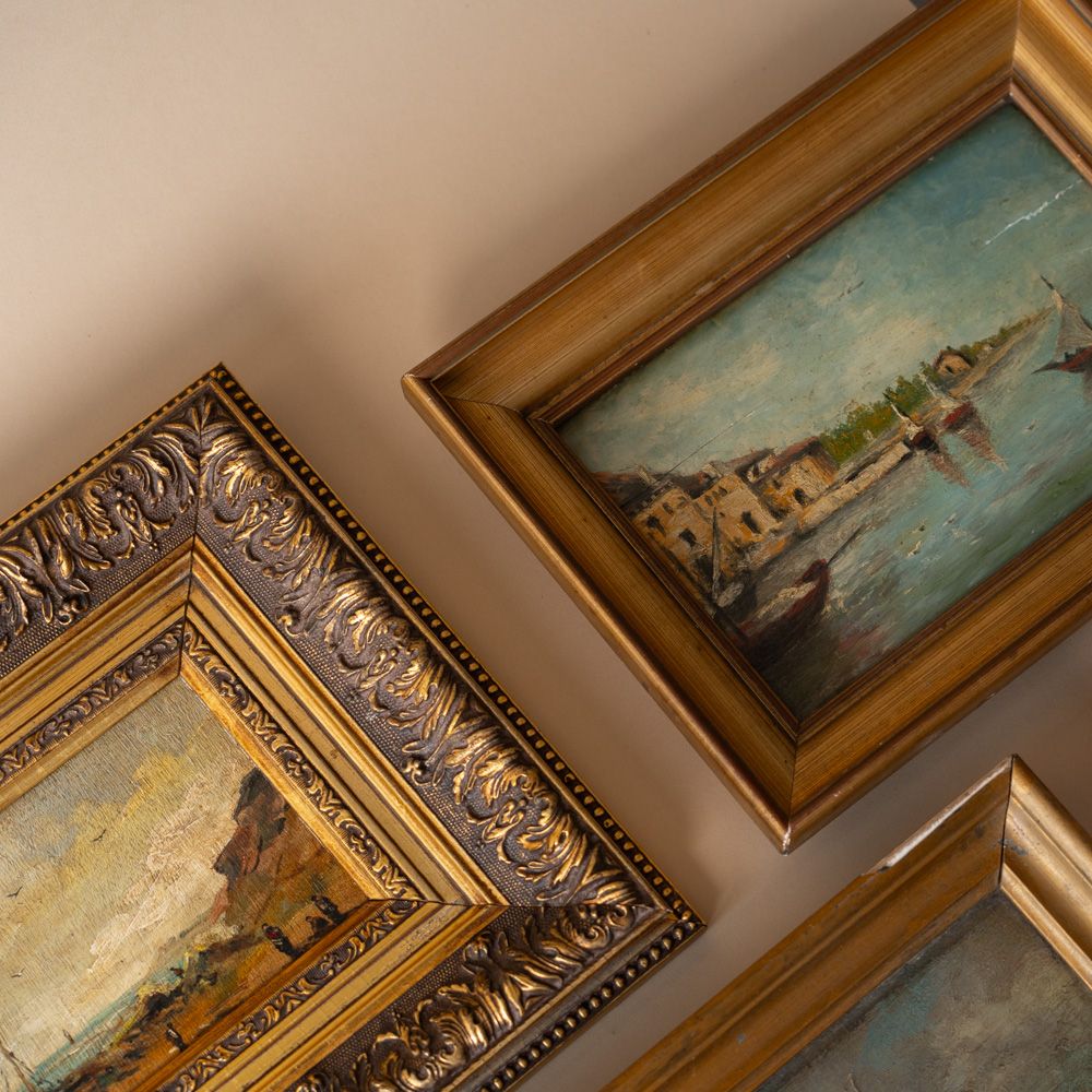 "Sleepy Seaside Village" Framed Antique Painting ARTWORK - vintage painting Hauer Market