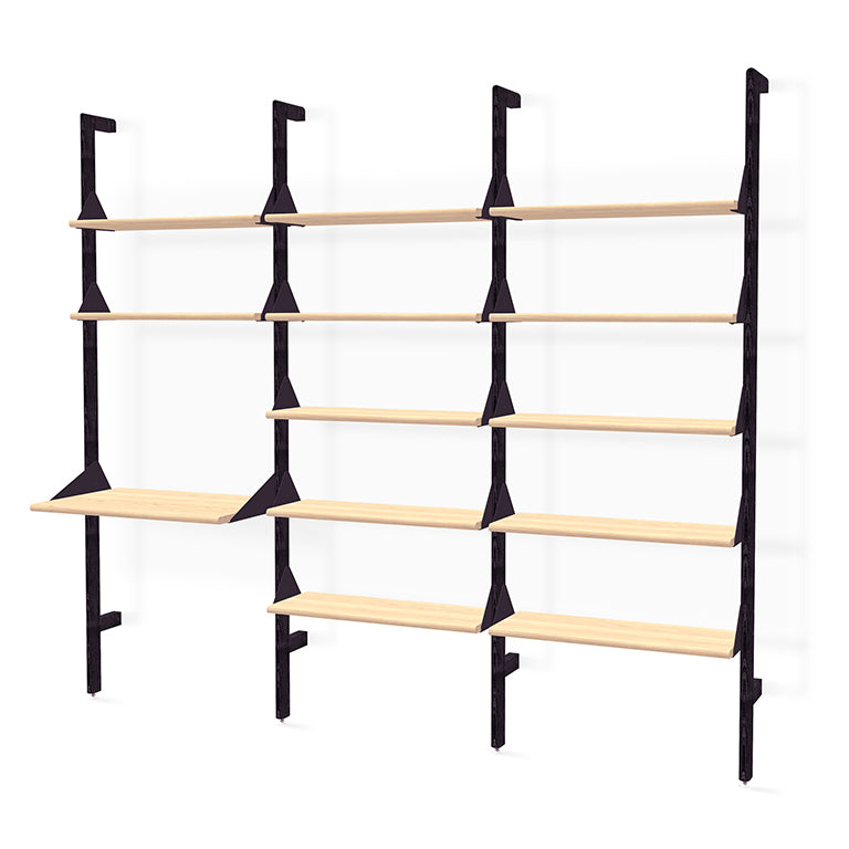 Gus* Modern Branch 3 - Desk Shelving Unit 19 - FURNITURE - office storage Gus Black Uprights Black Brackets Blonde Shelves