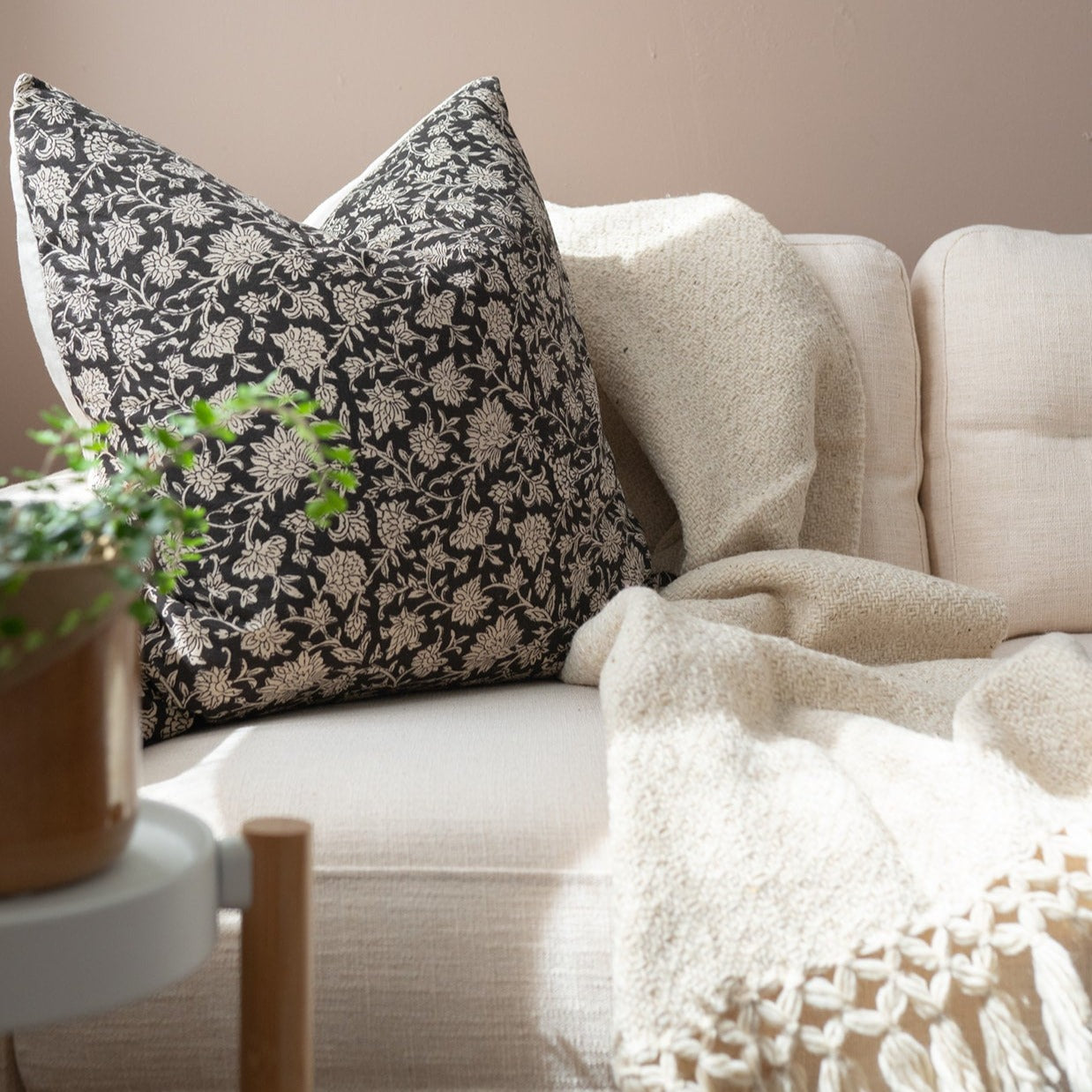 Mica Floral Pillow Cover 00-1 - PILLOWS - block print - neutral Rug & Weave Pillows