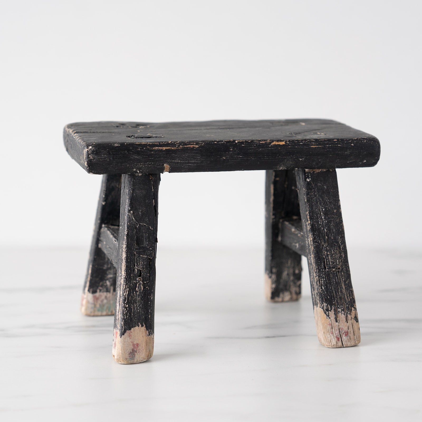 Tiny Elm Wood Stool - Black 1-VINTAGE - stool Hauer Market