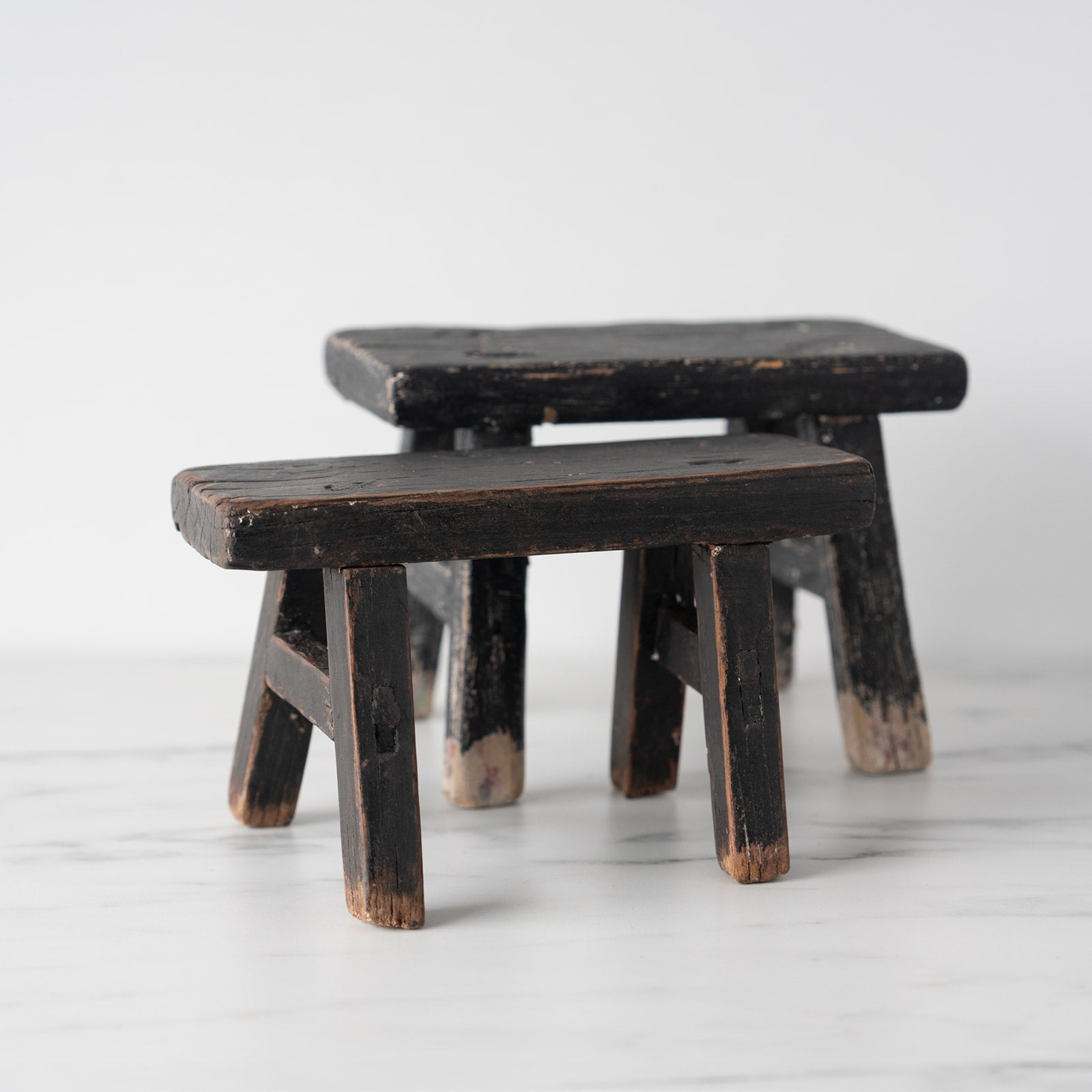 Tiny Elm Wood Stool - Black 1-VINTAGE - stool Hauer Market
