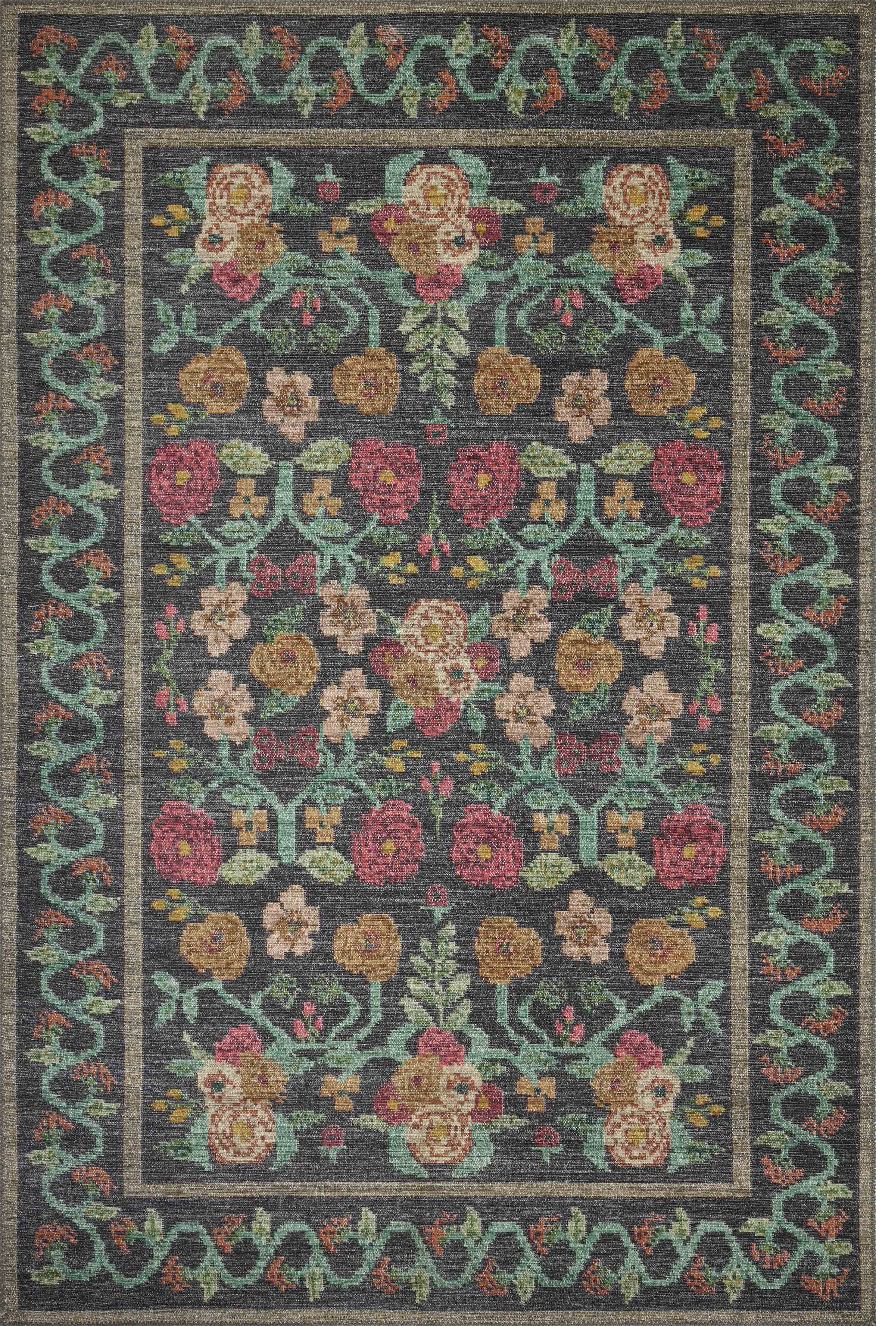 Rifle Paper Co. x Loloi Rosa Black Rug 0-RUGS-patterned Loloi