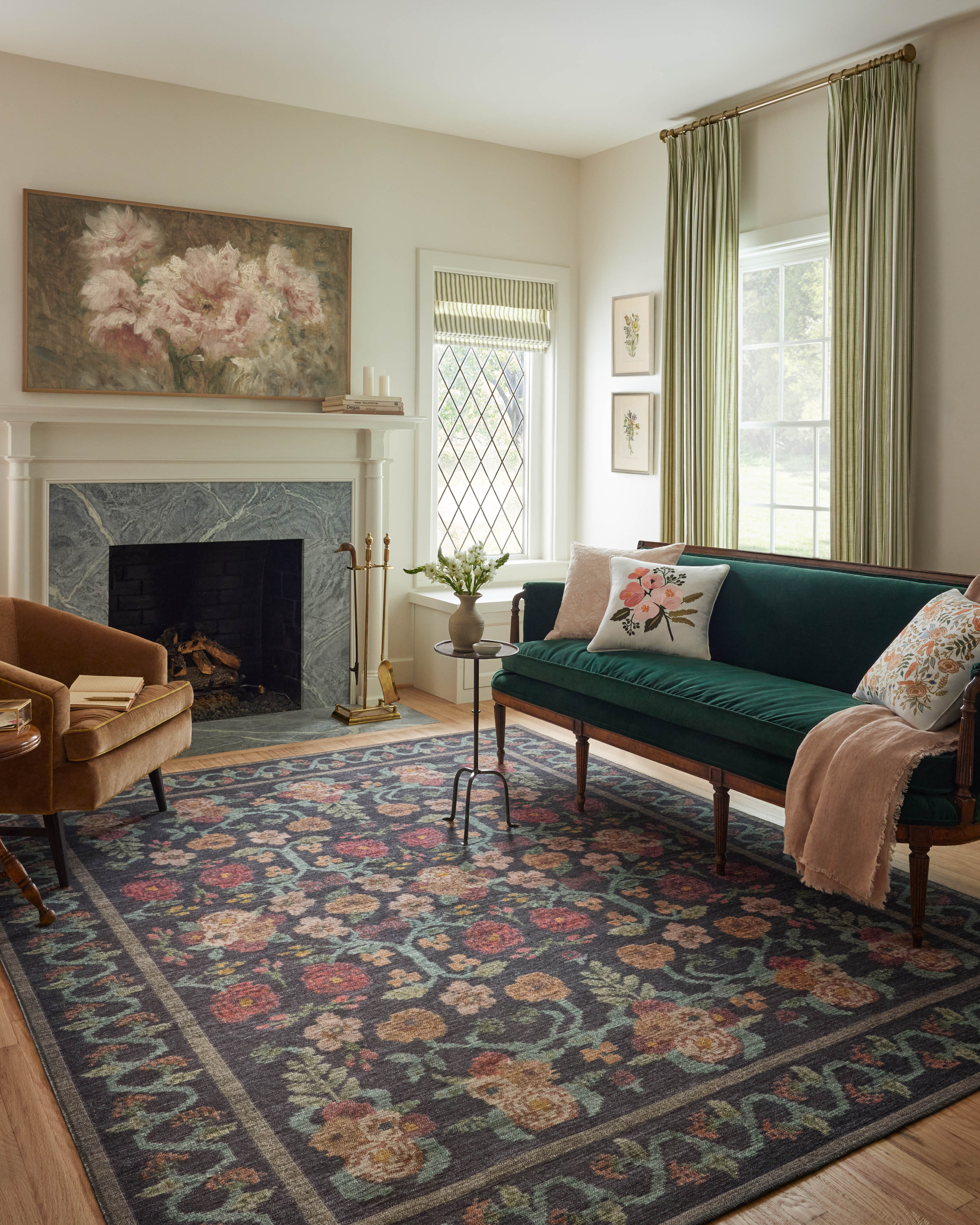 Rifle Paper Co. x Loloi Rosa Black Rug 0-RUGS-patterned Loloi